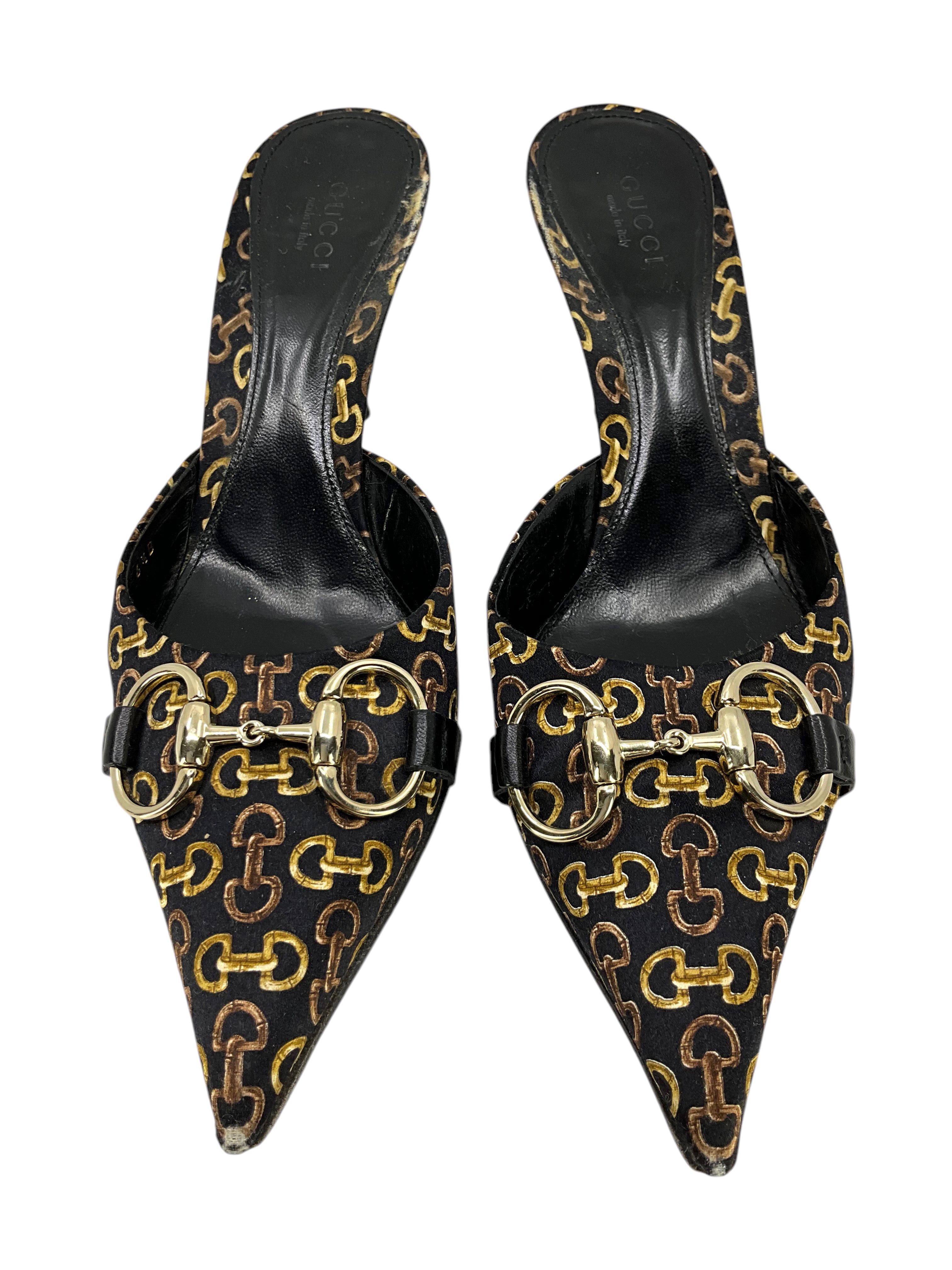 Gucci Horsebit Canvas Print Point Toe Mules Women's Size 6.5 - Classic Luxury Loafers for Office, Travel & Casual Outfits