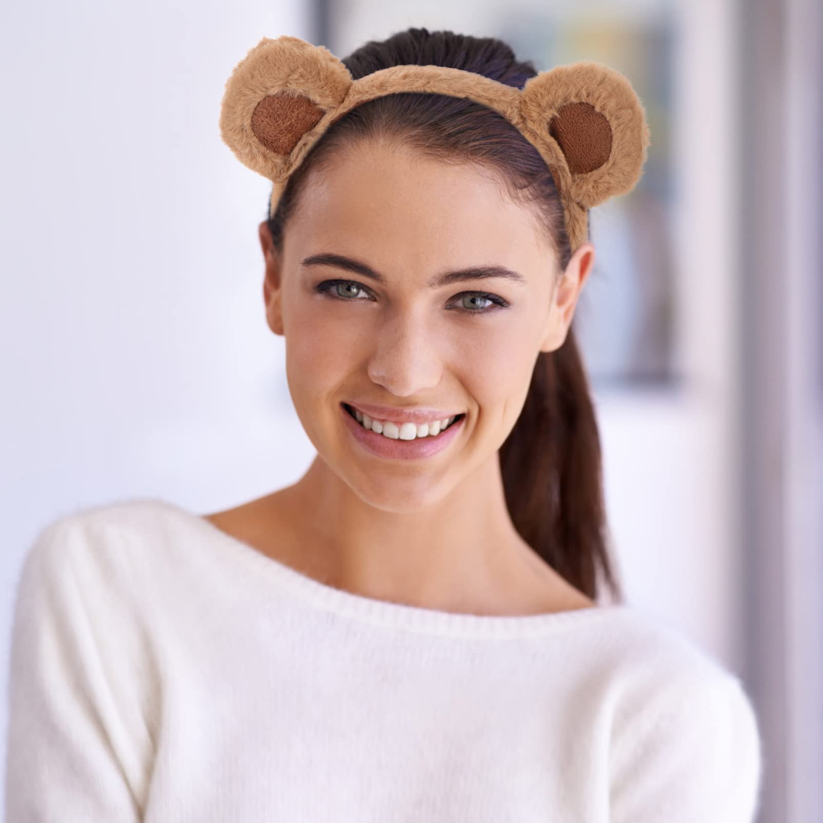 Cute Bear Ears Headband for Women & Girls - Soft Animal Hairband for Face Washing, Spa, Makeup, Party & Cosplay - Adjustable Hair Hoop Headwear Accessories (Great for Halloween, Costume Parties & Self Care Routines)