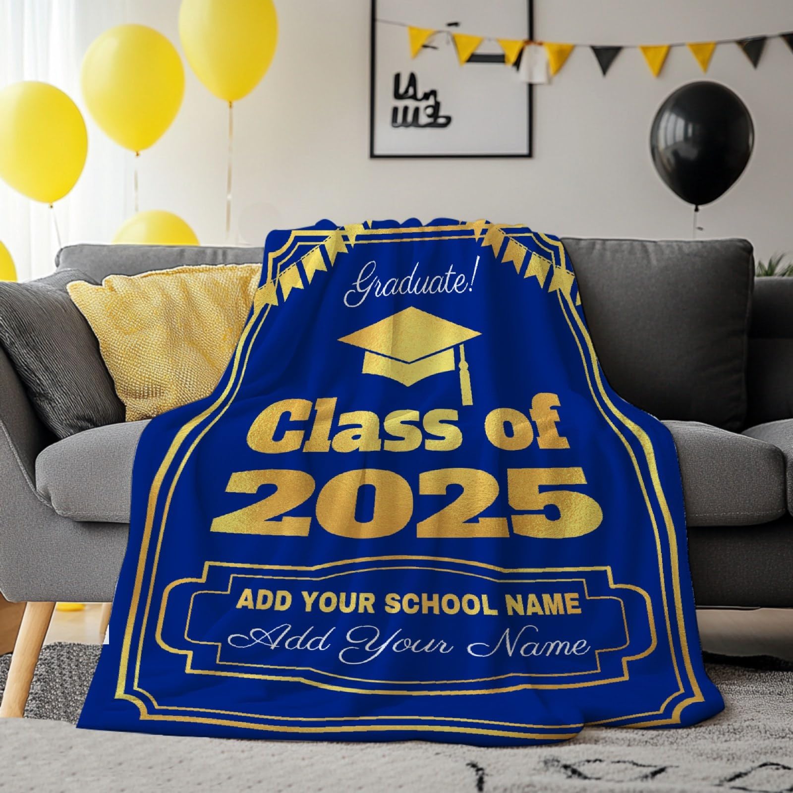 Personalized Graduation Blanket 2025 - Custom Class of 2025 Throw Blanket Gift for High School & College Graduates - 30x40 Inch Soft Fleece Blanket for Graduation Party Decor & Dorm Room Essentials