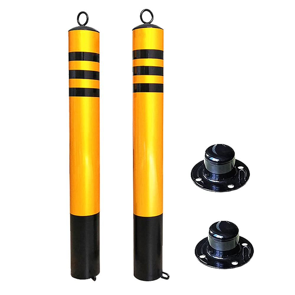 2 Pack Heavy Duty Metal Parking Bollards with Reflective Tape - Driveway Safety Barriers for Cars, Trucks & Vehicles - Ideal for Parking Lots, Garages & Driveway Security