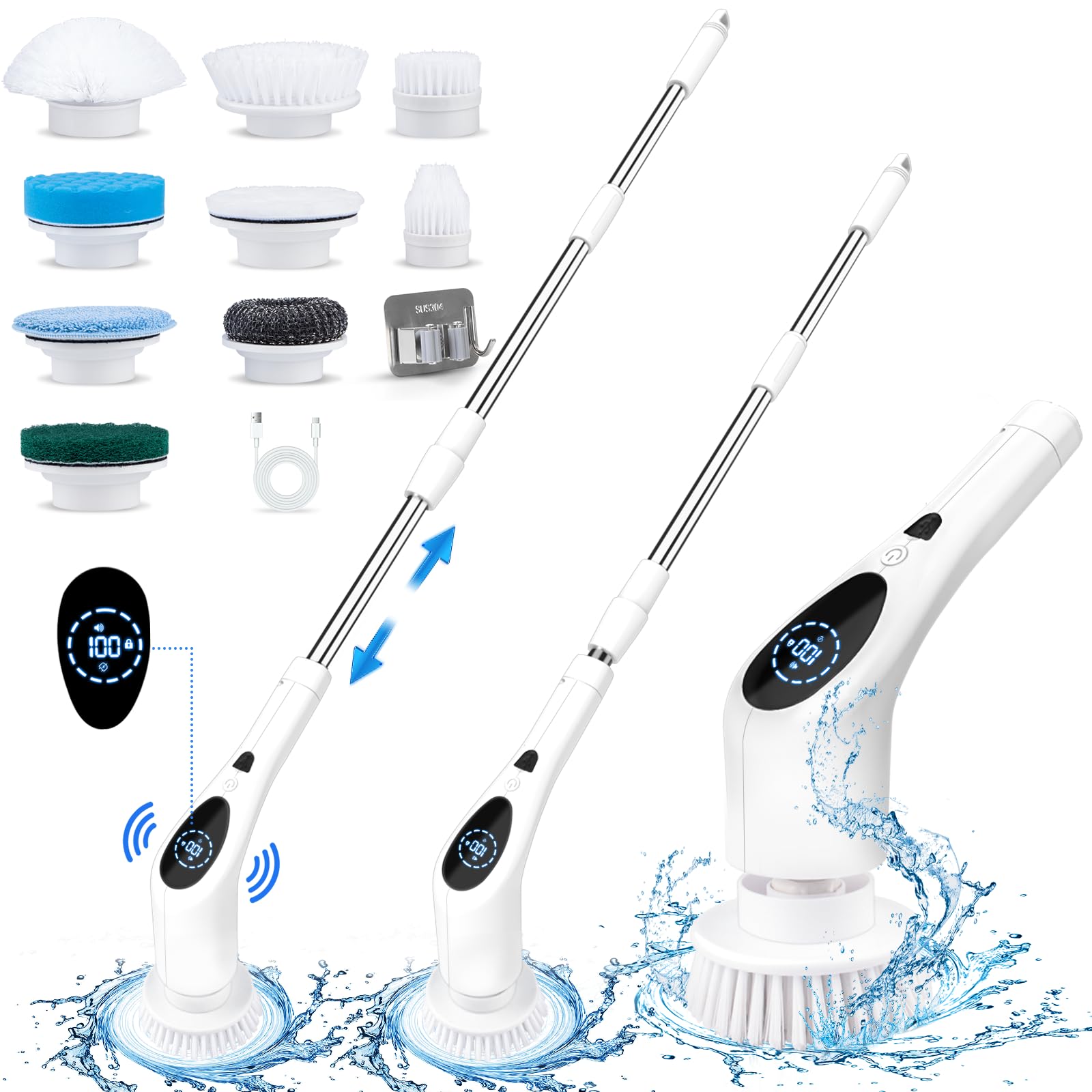 Cordless Electric Spin Scrubber - 3 Speeds, 9 Brush Heads for Bathroom, Car & Floor Cleaning