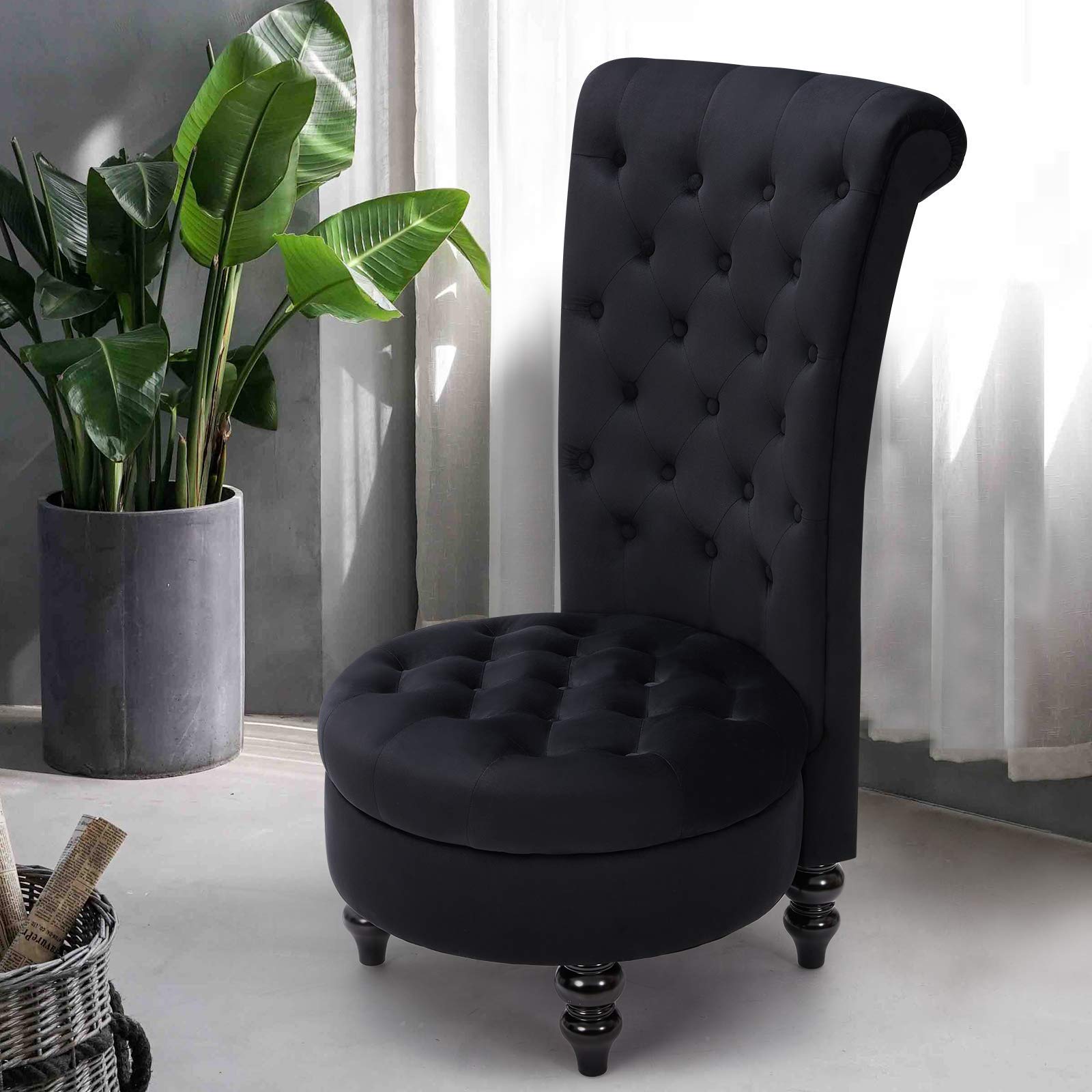 ECOTOUGE Retro High Back Accent Chair - Armless Throne Style with Button-Tufted Design for Living Room, Bedroom or Office - Elegant Black Upholstered Seating for Home Decor