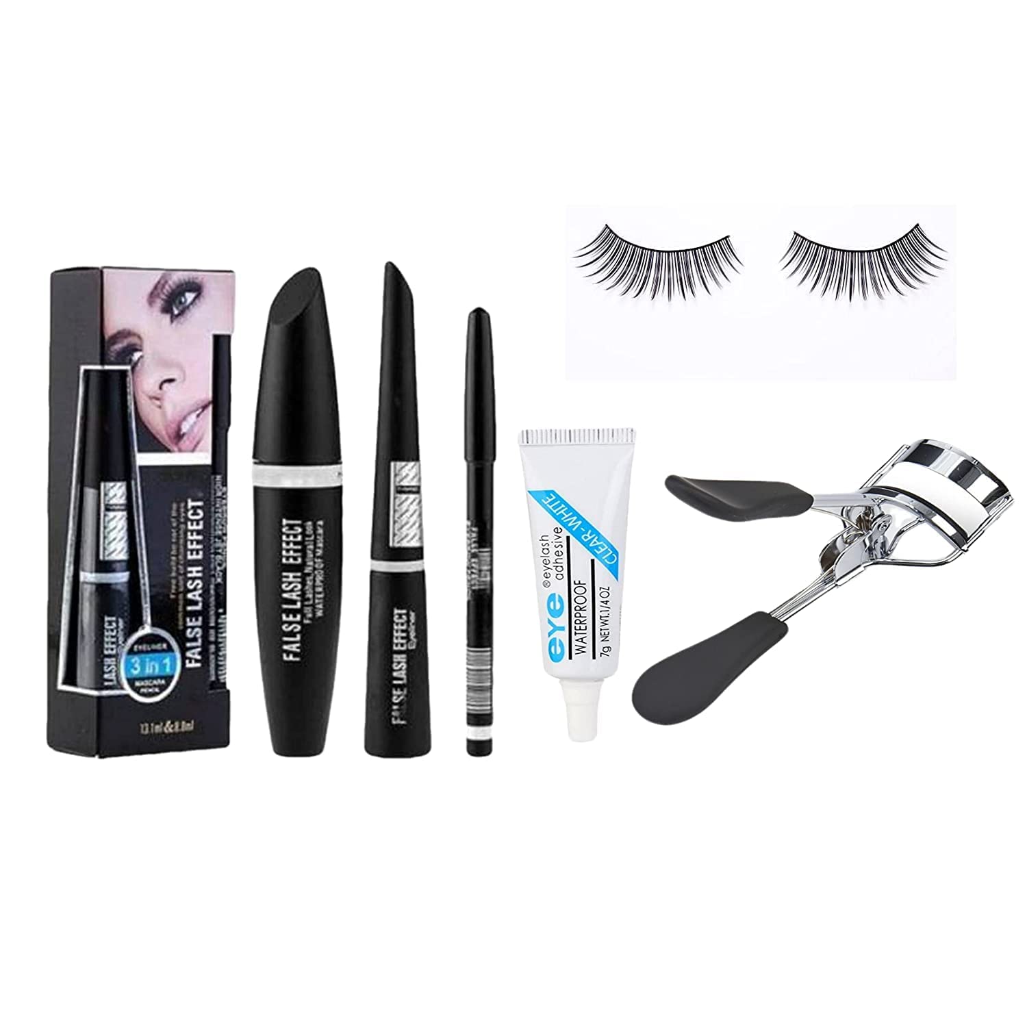 VELORA Professional Eye Makeup Kit - Eyelash Curler, False Lashes, 3-in-1 Mascara & Eyelash Glue Set for Dramatic Volume & Length | Perfect for Party, Wedding & Special Occasion Makeup
