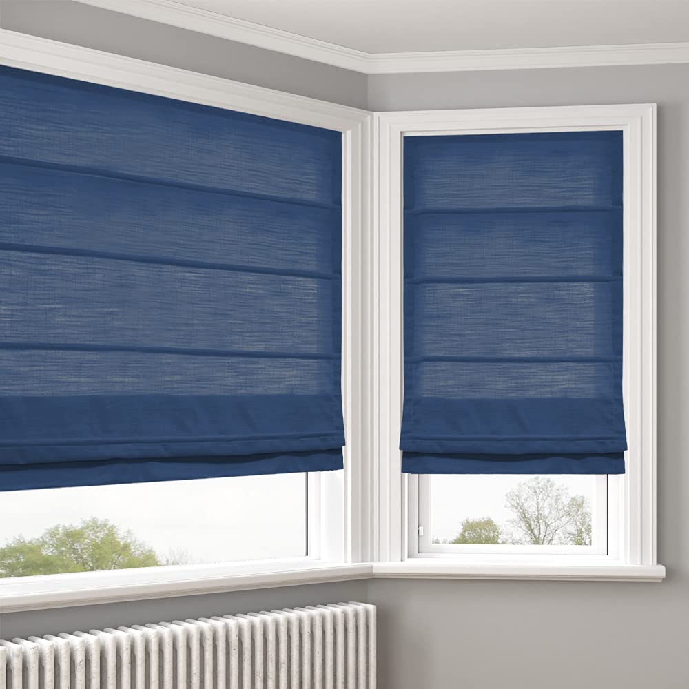 Cordless Roman Shades Window Blinds - Elegant Custom Blackout Navy Fabric for Windows & Doors, Perfect for Bedrooms, Living Rooms, and Home Offices