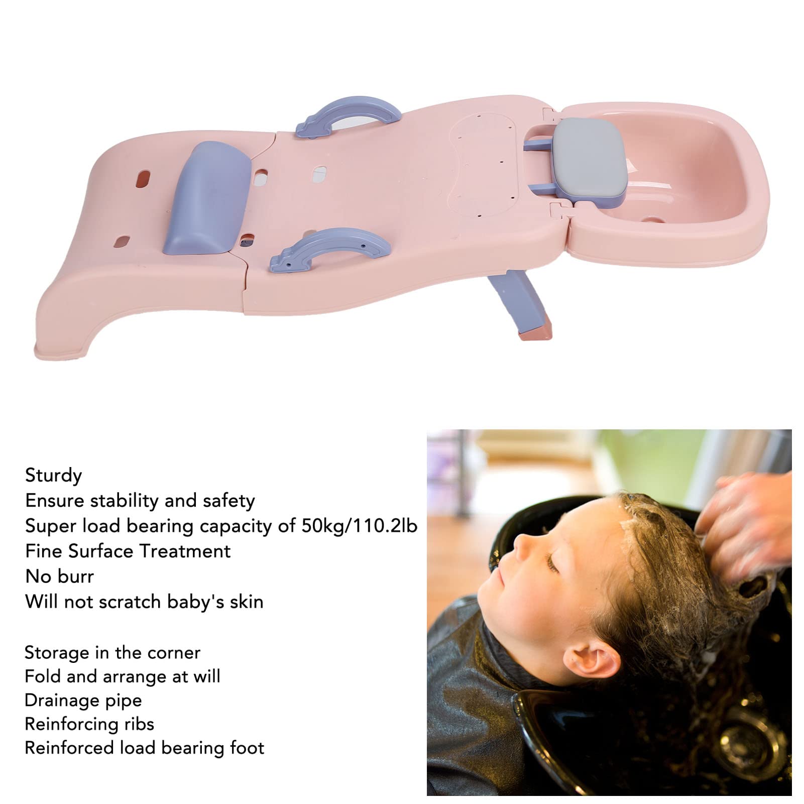 Foldable Anti-Slip Kids Shampoo Chair with Wash Basin - Safe Hair Washing Seat for Toddlers & Children Ages 0-10 (Sakura Pink) | Perfect for Bath Time, Baby Hair Care & Home Salon Use