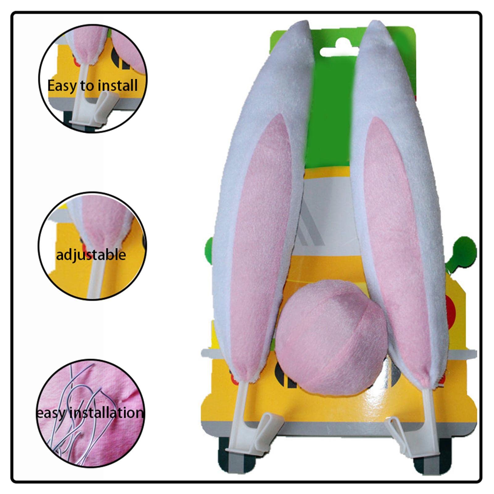 Rabbit Ears Car Ornament Set - Easter Car Decor Accessories & Gift for Women, Men - Perfect for Easter Celebrations, Road Trips & Car Shows
