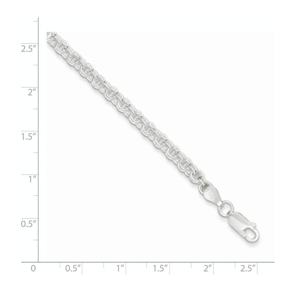 925 Sterling Silver 4mm Double Link Charm Bracelet with Lobster Clasp - Elegant Adjustable 7
