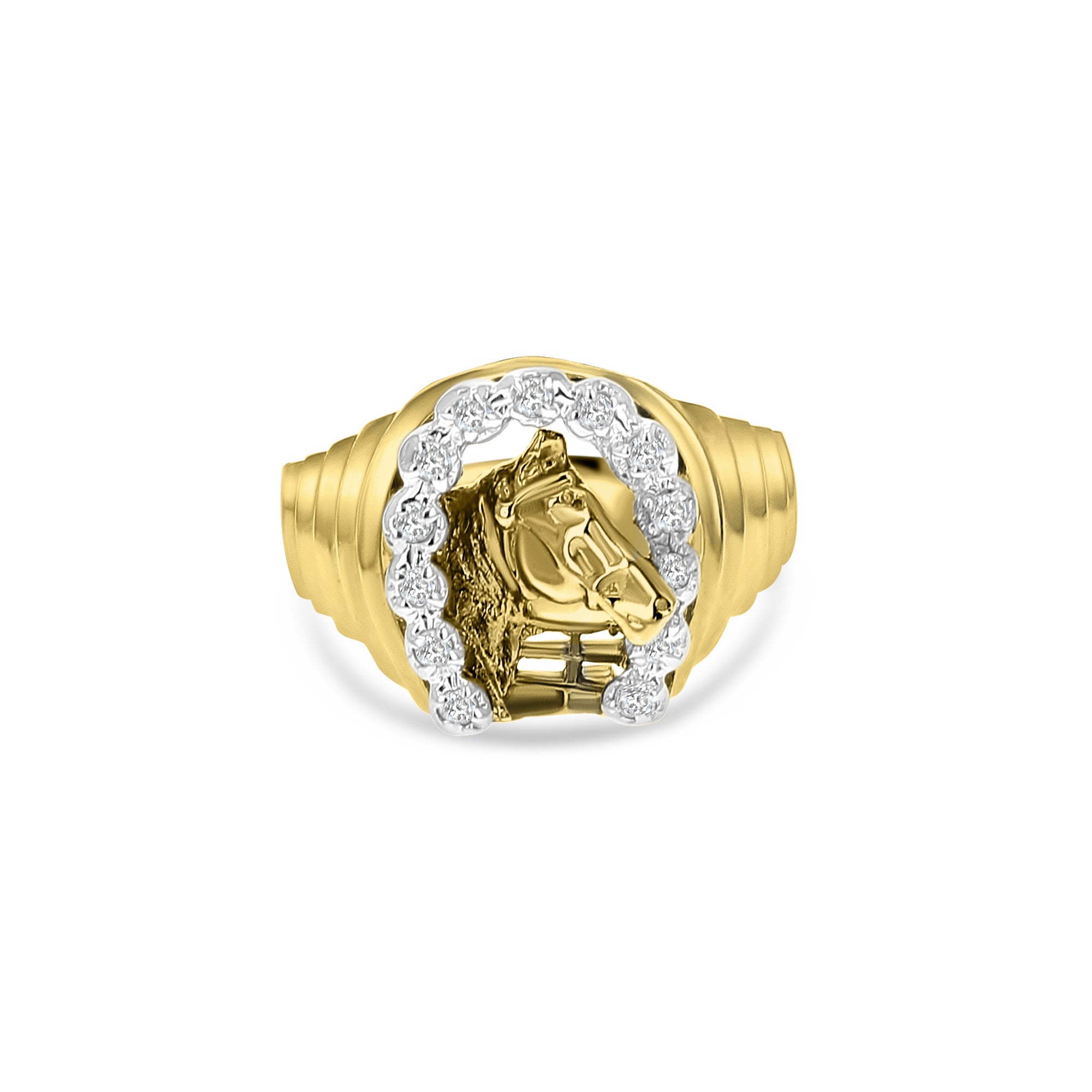 Lucky Horseshoe Horse Head Diamond Ring for Women - Elegant Sterling Silver Jewelry Gift for Equestrian Lovers, Birthday & Anniversary