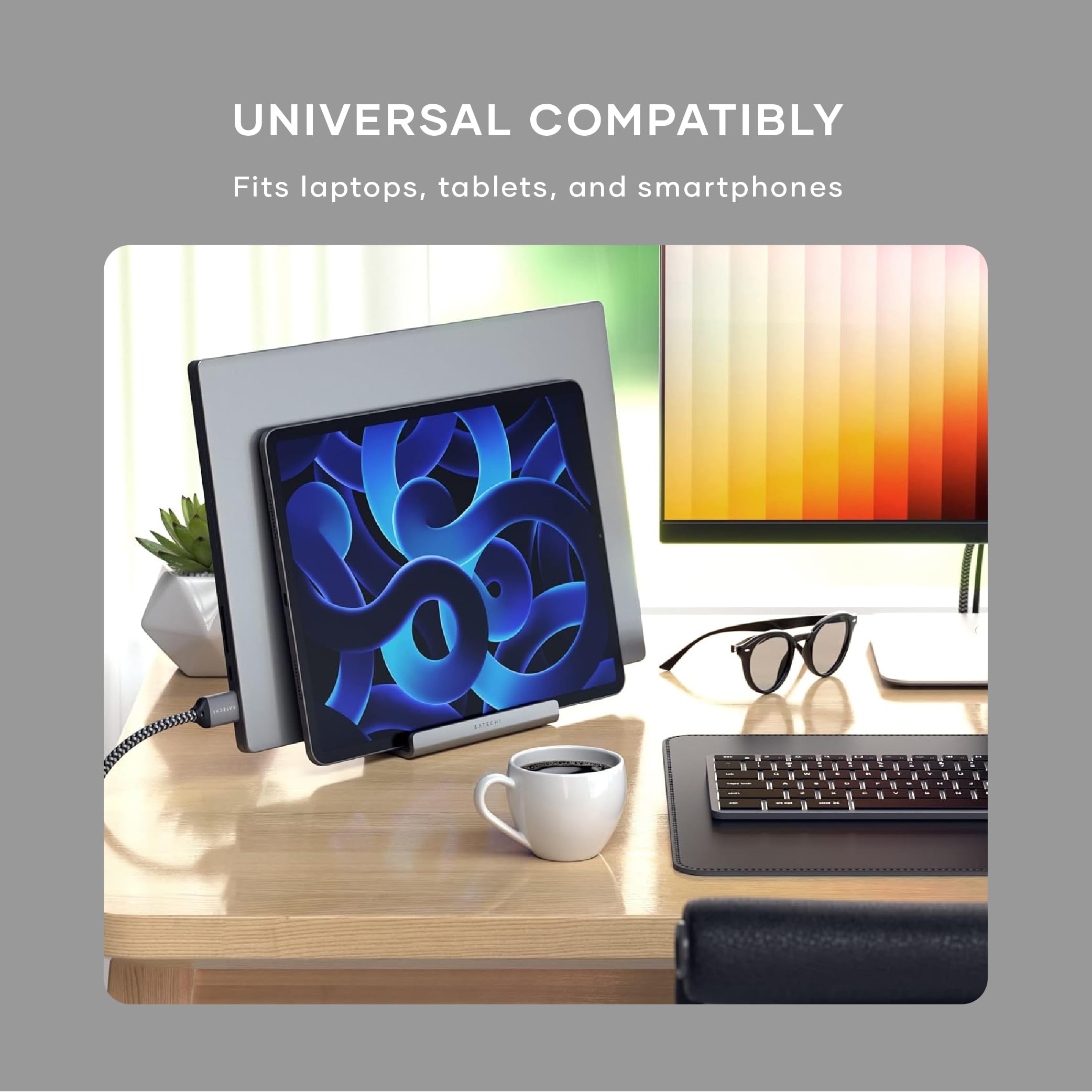 Satechi Dual Vertical Aluminum Stand for MacBook, iPad & iPhone - Universal Laptop & Tablet Holder for MacBook Pro/Air, iPad Pro/Air/Mini, iPhone 16/15/14/13/12 - Perfect for Home, Office & Workspace Organization