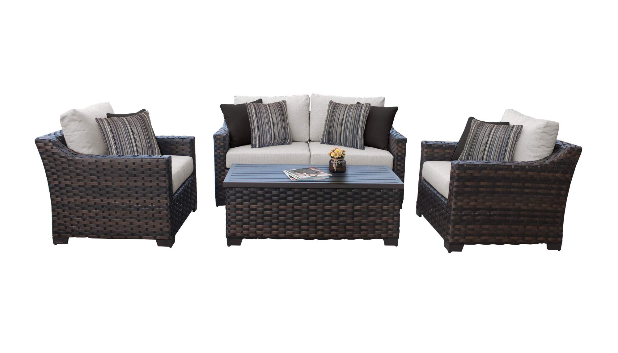 TK Classics Kathy Ireland River Brook 5-Piece Outdoor Wicker Patio Furniture Set in Ash - Perfect for Backyard, Garden, Poolside & Patio Relaxation