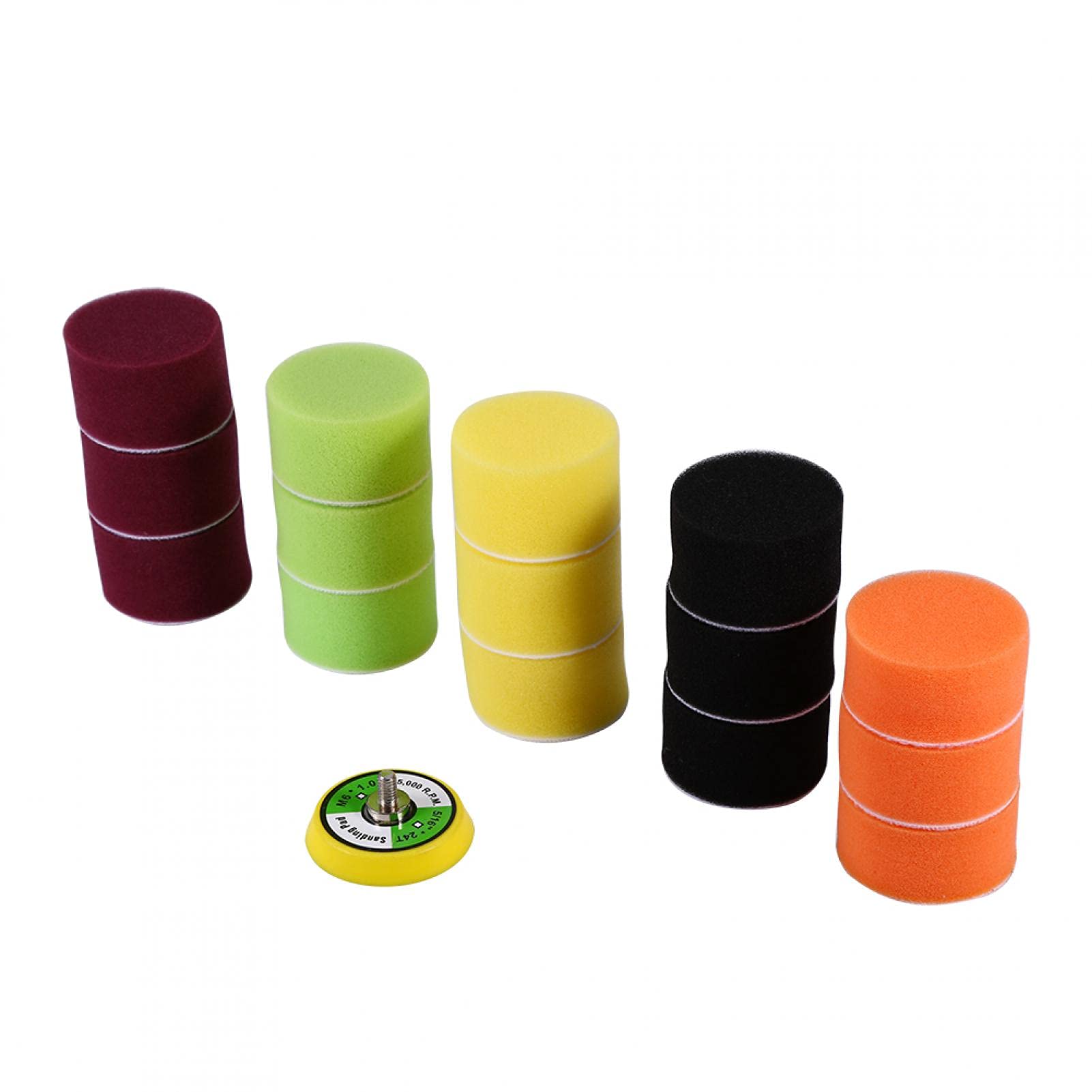 Acouto 16-Piece Car Polishing Pad Kit - 2in Diameter, 2.2in Thick Sponge Buffing Pads (Yellow, Black, Green, Orange, Red) for Air Sander with M6x1 Thread - Perfect for Car Detailing, Paint Correction & Auto Body Polishing