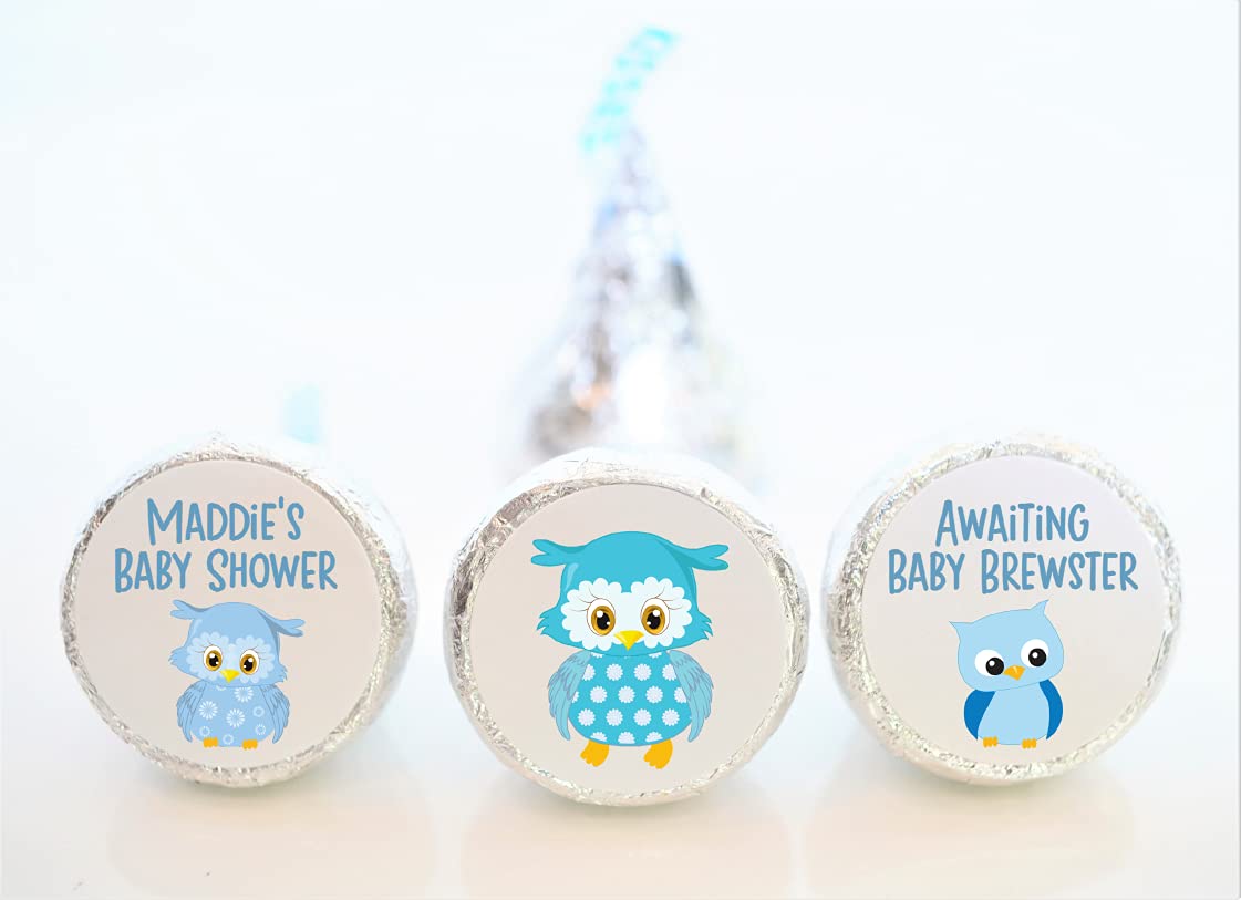 Personalized Baby Owl Theme Hershey Kiss Stickers - 108pcs Baby Shower Party Favors (OWL001) - Perfect for Baby Shower Decorations, Gift Wrapping & Scrapbooking