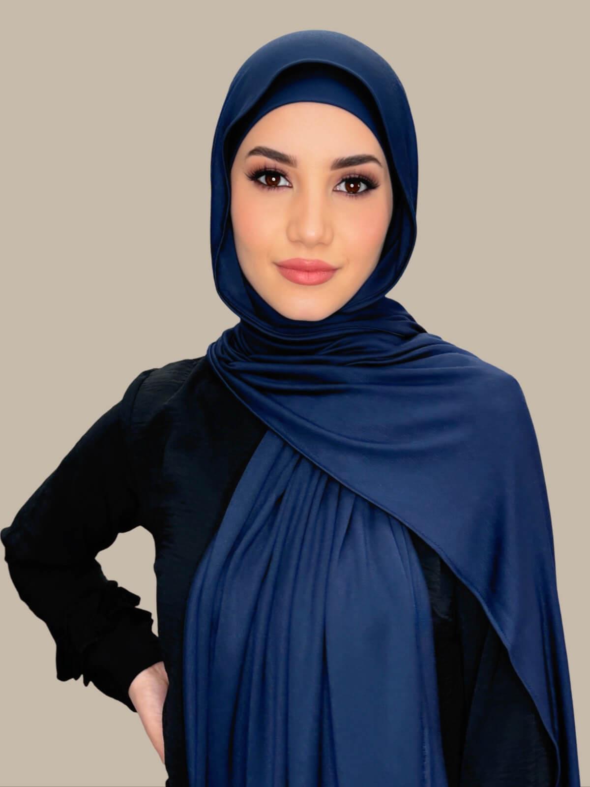 Premium Jersey Hijab in Navy Blue - Soft & Breathable Muslim Headscarf for Women - Perfect for Daily Wear, Prayer, and Special Occasions