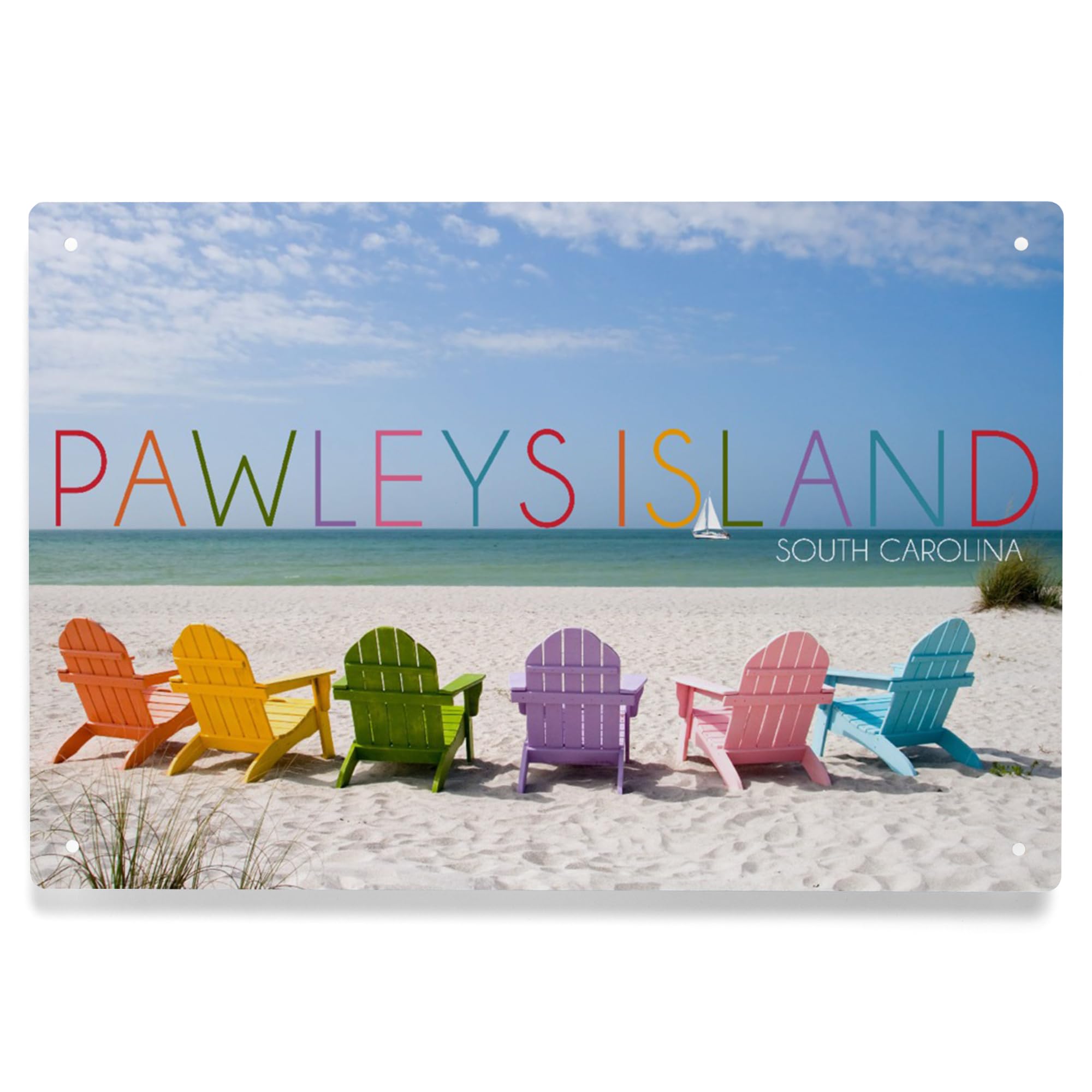 Lantern Press 6x9 Inch Metal Sign - Pawleys Island South Carolina Beach Decor with Colorful Beach Chairs | Vintage Coastal Wall Art for Home, Office, or Outdoor Patio