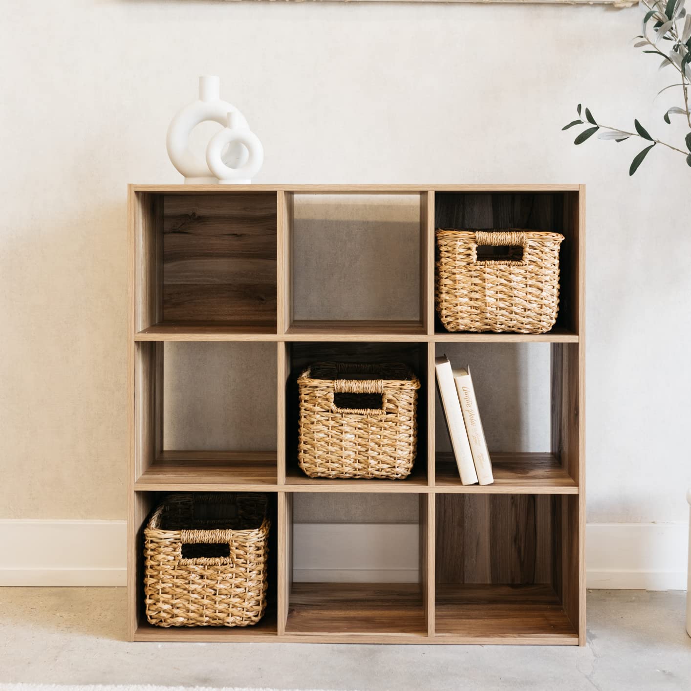 Signature Design by Ashley Vaibryn Modern 9-Cube Storage Organizer Bookcase in Natural Brown - Perfect for Living Room, Bedroom & Office Organization
