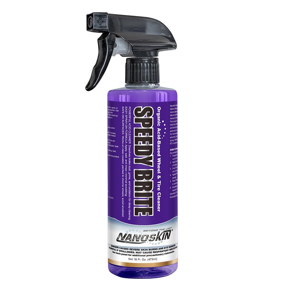 Nanoskin SPEEDY BRITE Pro Grade Wheel & Tire Acid Cleaner - 16 Oz | Safe for Chrome & Coated Wheels | Organic Acid Formula | Removes Brake Dust & Road Grime | Ideal for Auto Detailing & Body Shops | Perfect for Car Enthusiasts & Professional Detailers