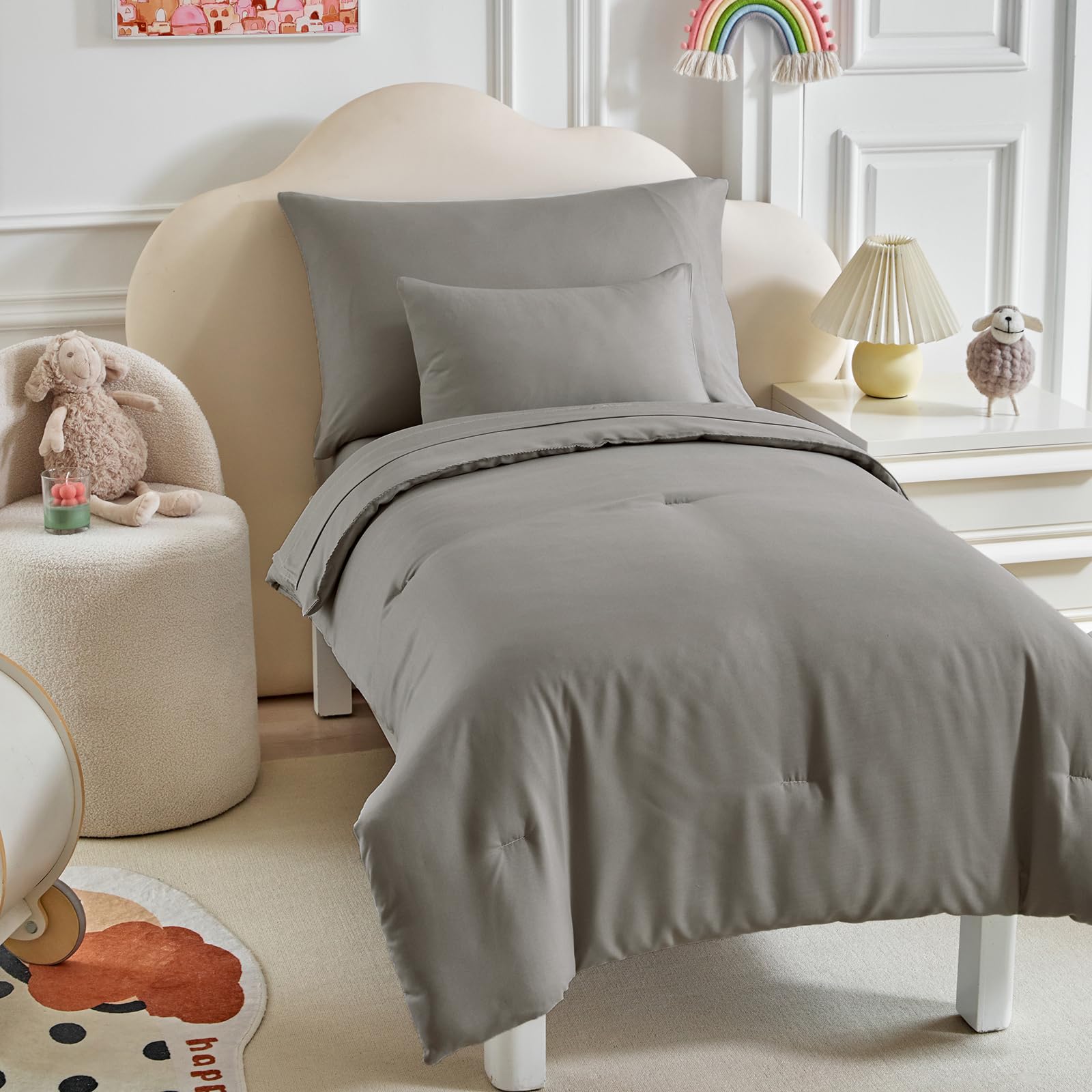 5-Piece Toddler Bedding Set for Boys & Girls - Soft, Breathable Quilted Comforter, Fitted Sheet, Flat Sheet & Pillowcases - Dark Gray - Perfect for Nursery, Daycare & Toddler Room Decor