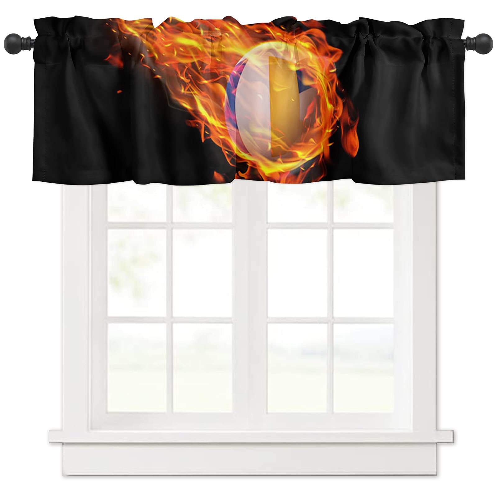 Flame Cool Volleyball Curtains for Bedroom & Kitchen - Washable Farmhouse Valances (54x18 Inch) - Perfect for Small Windows & Living Room