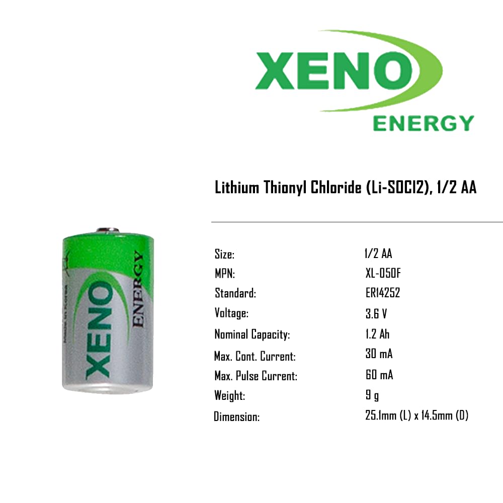 Xeno Energy XL-050F 1/2 AA 3.6V Lithium Battery - Long Lasting Power for Medical Devices, Security Systems & Industrial Equipment