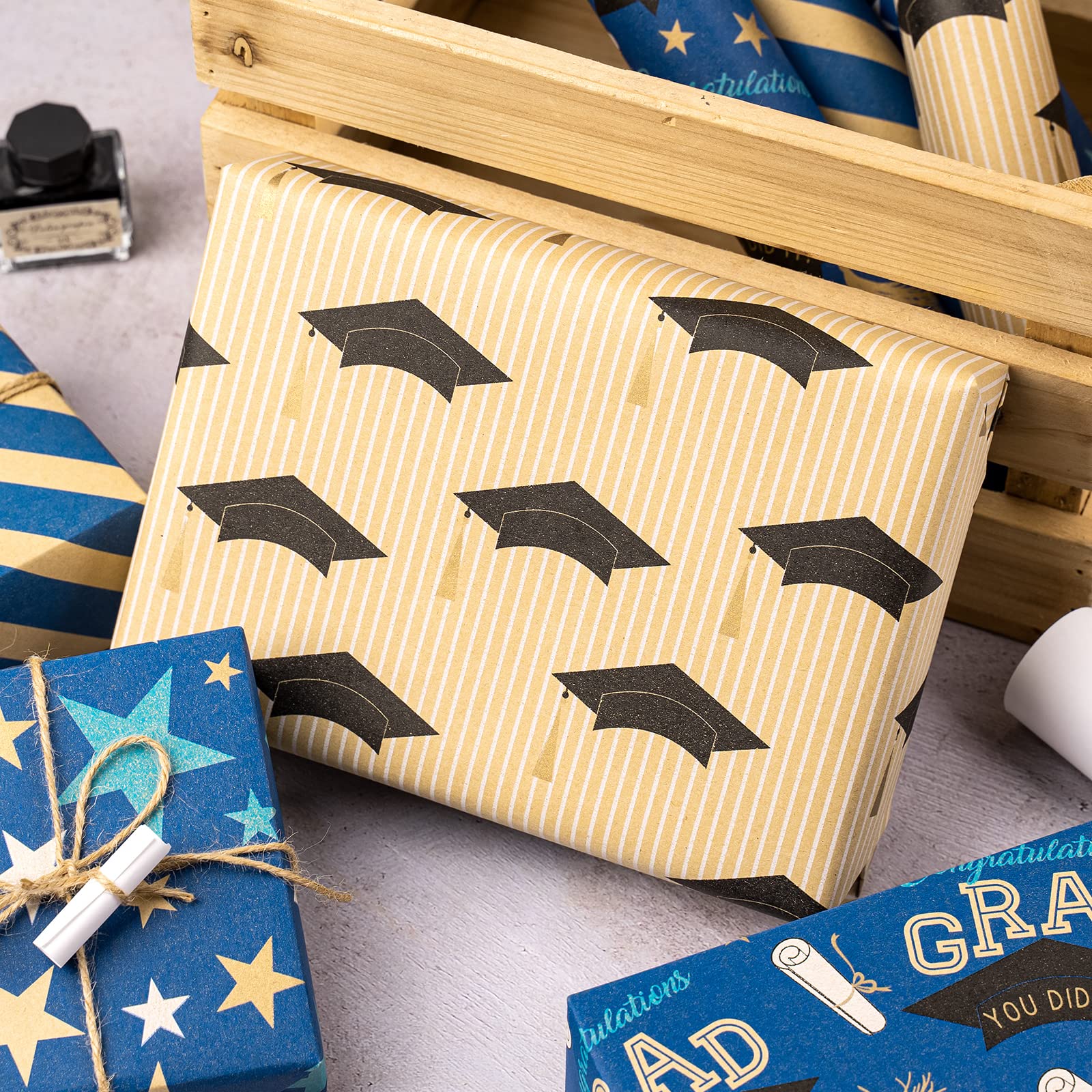 RUSPEPA Kraft Wrapping Paper Rolls - 17x10 Inch Mini Roll (4 Pack) - Eco-Friendly Gift Wrapping Paper for Graduation, Birthday & Party Decorations - Perfect for DIY Crafts, Scrapbooking & Present Wrapping