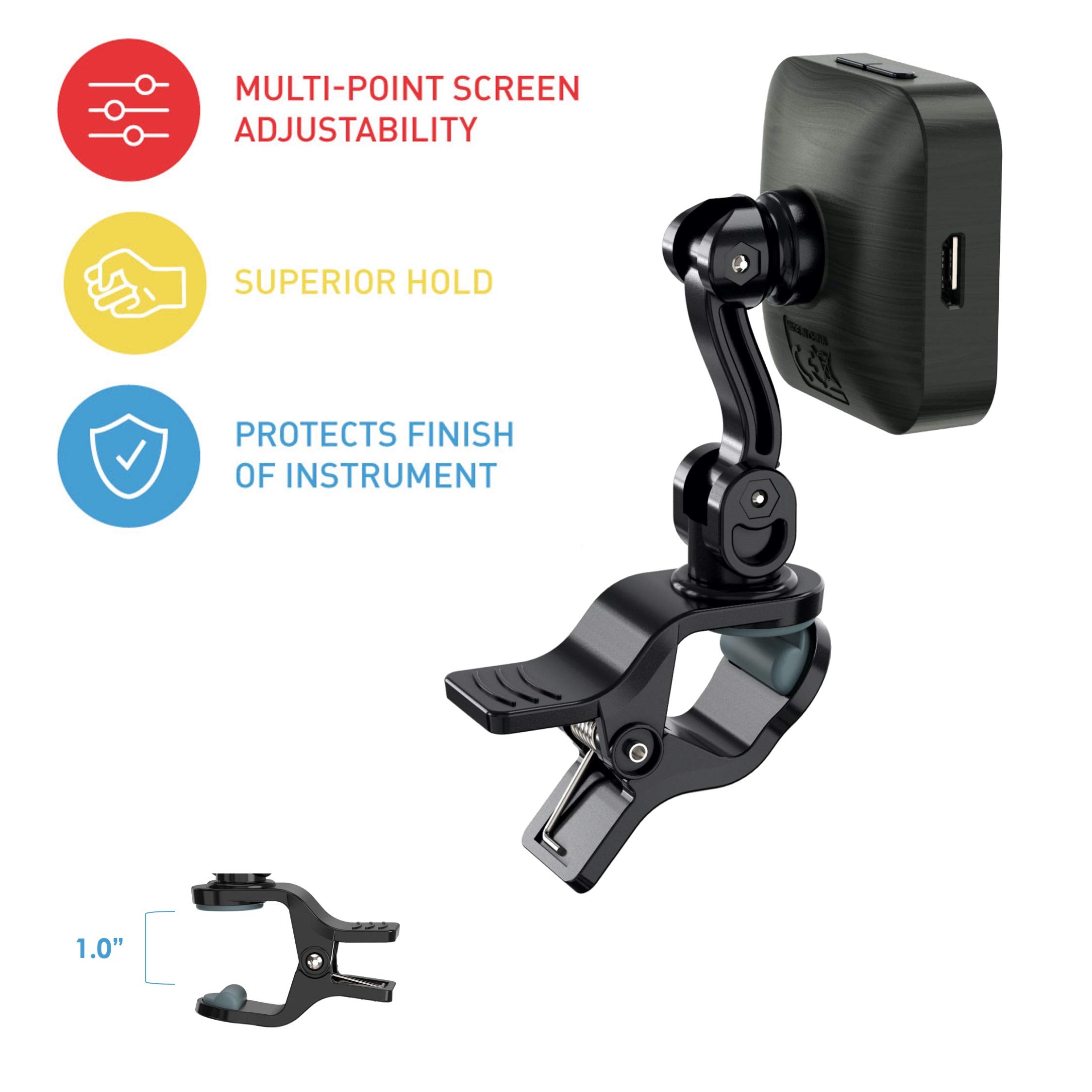 KLIQ EcoTuner - USB Rechargeable Clip-On Tuner for Guitar, Violin, Ukulele & All Instruments (Includes Charging Cable) | Perfect for Live Performances, Studio Recording & Music Practice