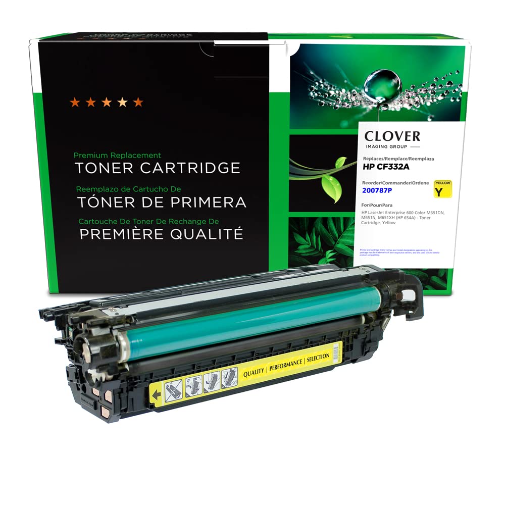 Premium Clover Remanufactured Yellow Toner Cartridge Replacement for HP CF332A/HP 654A | High-Yield Printing | Ideal for Home Offices & Small Businesses