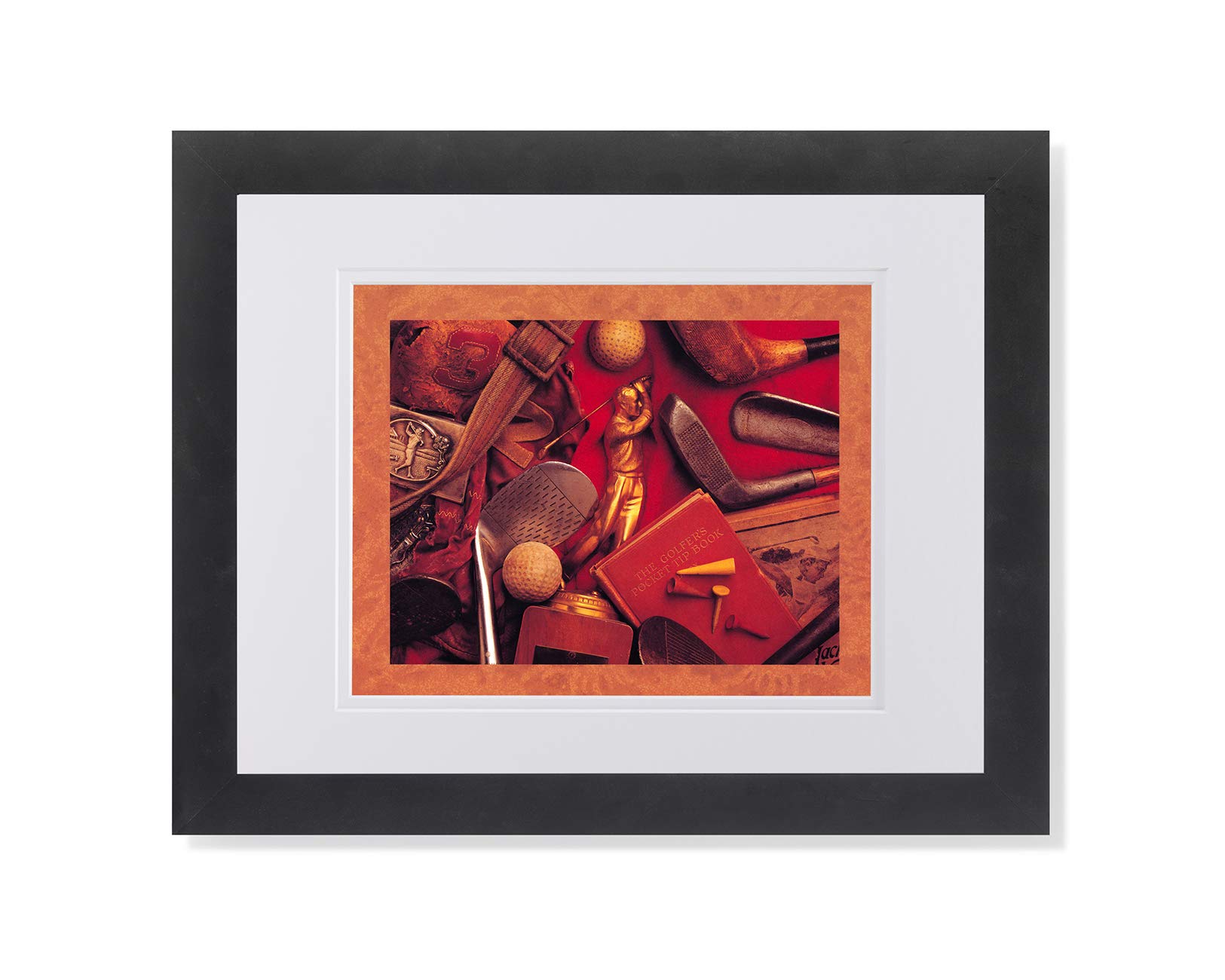 Vintage Golf Wood Clubs & Putter Ball Memorabilia - Framed Wall Art Print with Mat - Perfect for Man Cave, Sports Bar, or Golf Lover's Home Decor