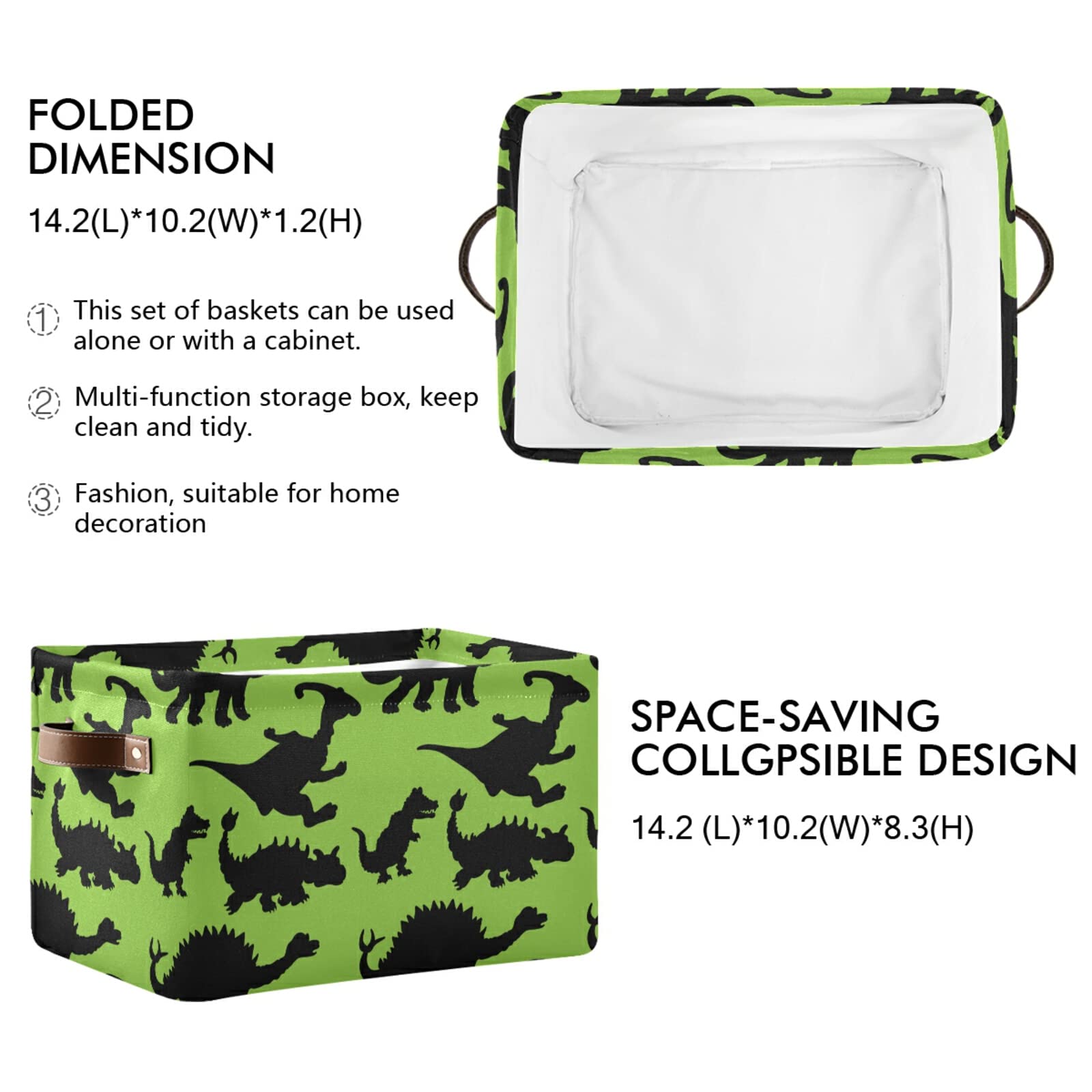 Waterproof Dinosaur Storage Basket - Set of 2 Toy Organizer Bins for Nursery, Baby Shower & Kids Room (14.2x10.2x8.3 Inch) - Cute Dinosaur Design Perfect for Storing Toys, Books & Baby Essentials | RB405