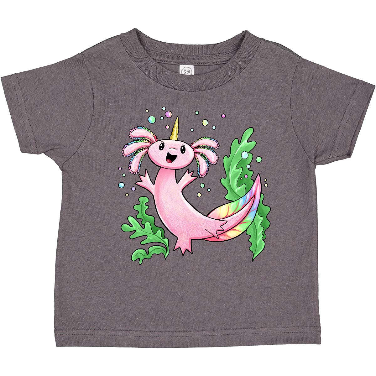 Inktastic Axolotl Unicorn with Rainbow Tail & Bubbles Toddler T-Shirt - Cute Kids Graphic Tee for Birthday Gifts & Casual Wear