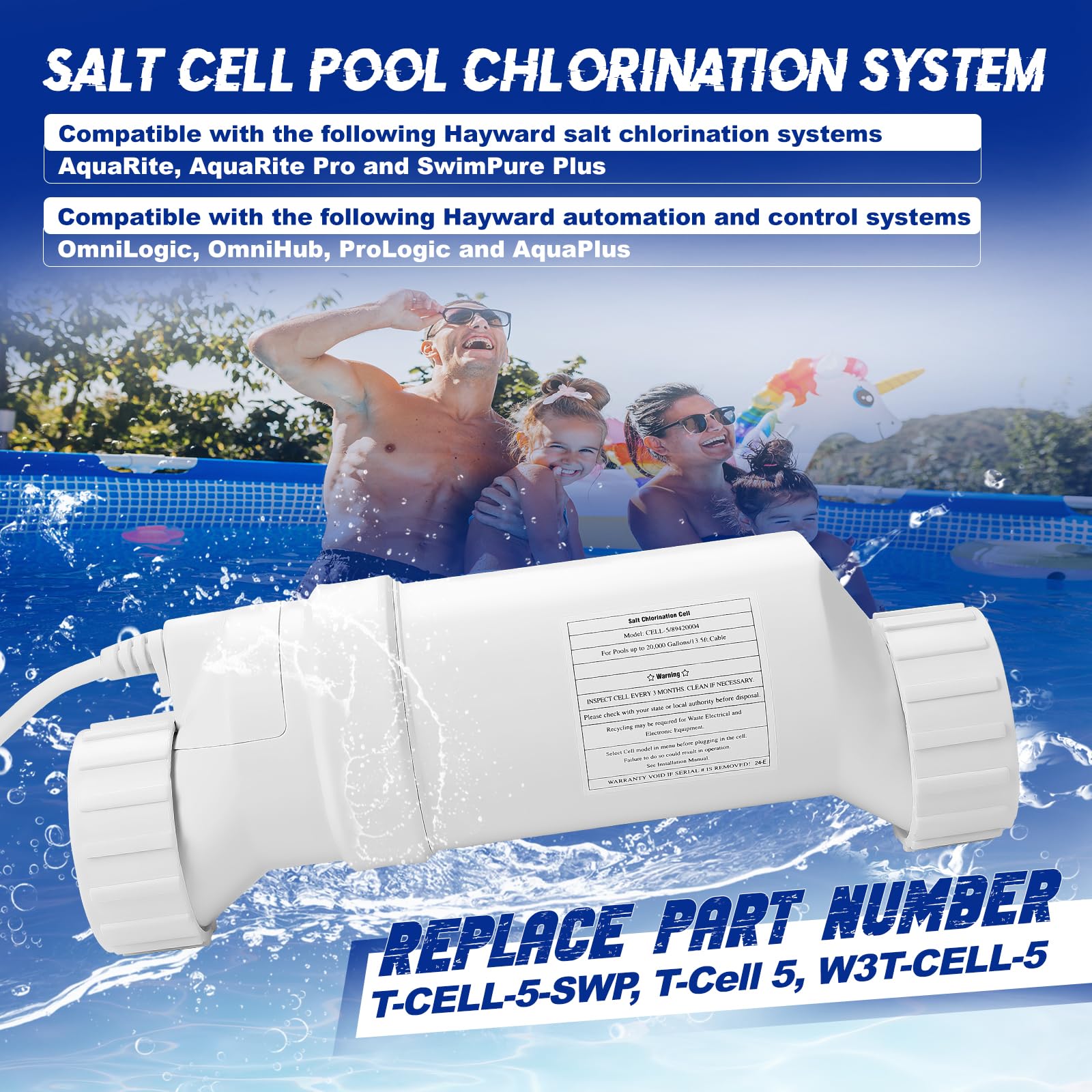 Hayward Salt Water Pool Chlorinator System - Compatible with W3T-Cell-5, T-CELL-5-SWP & T-Cell 5 | Salt Chlorine Generator for Pools up to 20,000 Gallons | Ideal for In-Ground & Above Ground Swimming Pools
