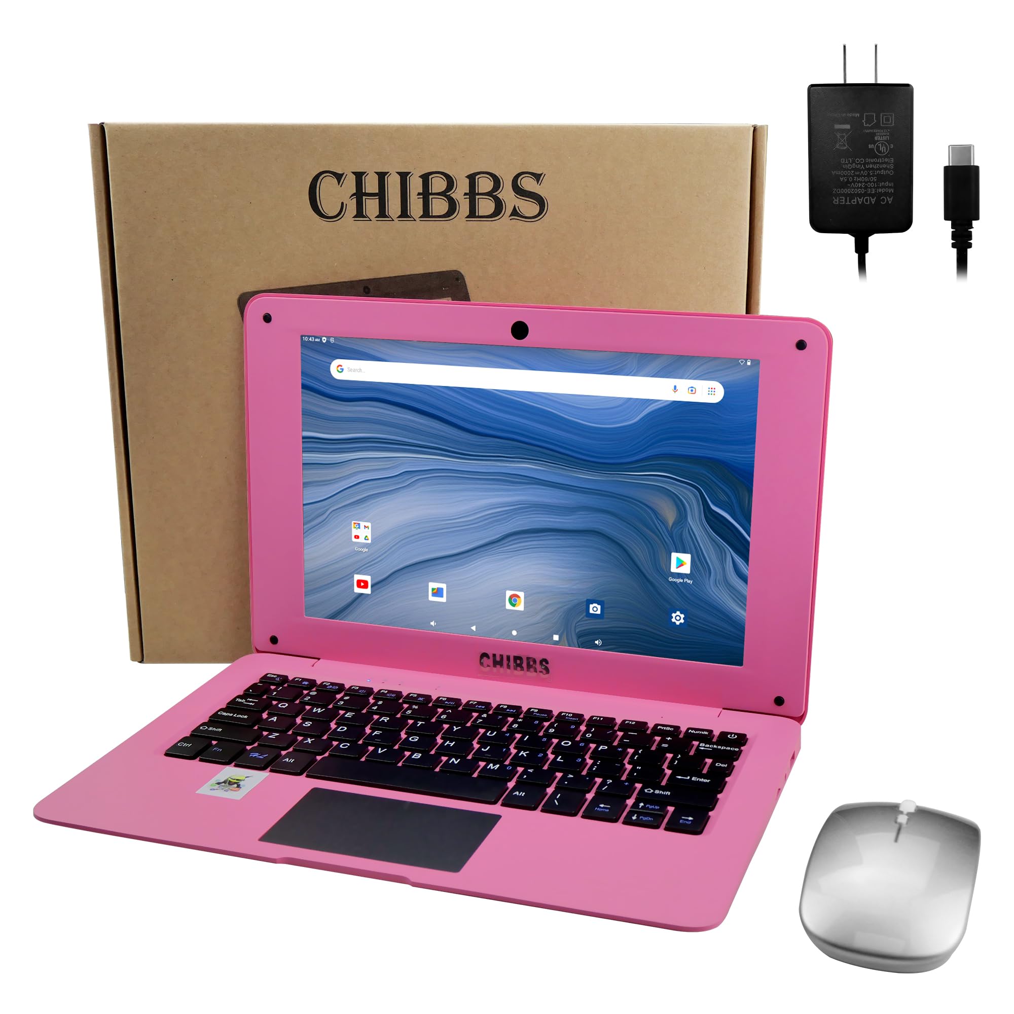 CHIBBS 10.1 Inch Kids Laptop Computer - Android 12.0 Netbook with Quad Core Processor, 2GB RAM, 64GB ROM, HD Camera, USB Ports, Bluetooth & WiFi (Pink) - Perfect for Learning, Games & Online Classes for Children