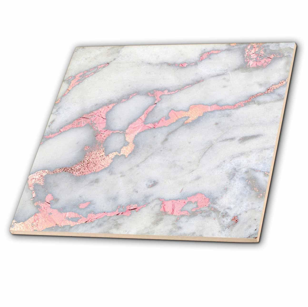 Luxury Grey Rose Gold Gem Stone Marble Glitter Metallic Faux Print Tile - 8x8 Inches - Elegant Home Decor for Kitchen Backsplash, Bathroom Wall, or Accent Tabletop