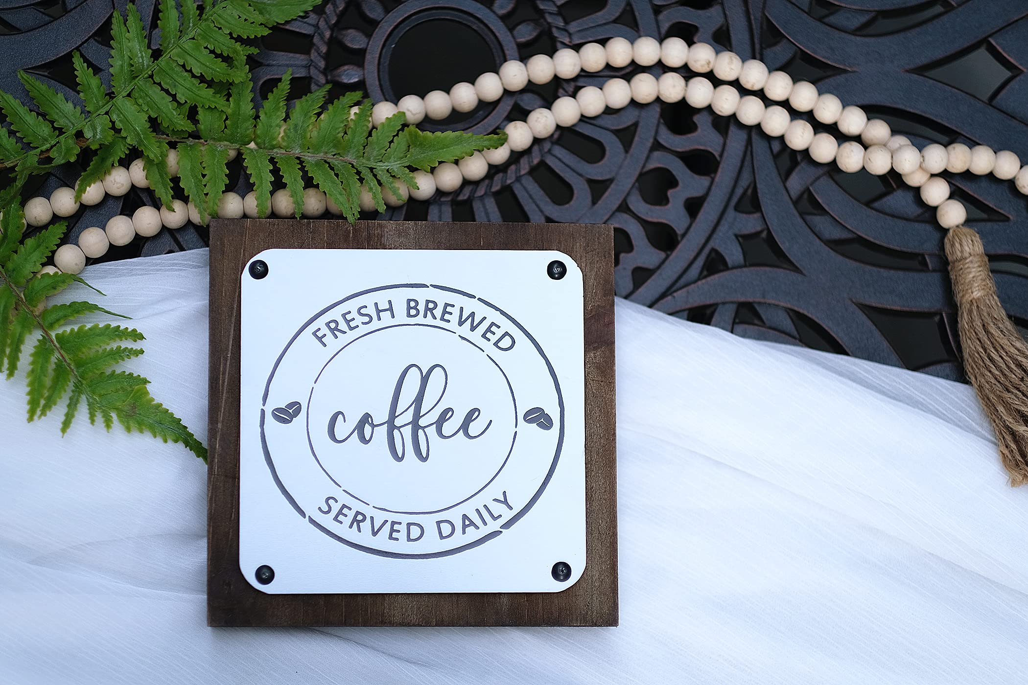 Lavender Fresh Brewed Coffee Sign - Rustic Wood Farmhouse Decor for Coffee Bar, Kitchen & Coffee Station - 7x7 Inch - Perfect for Home, Café & Office Décor
