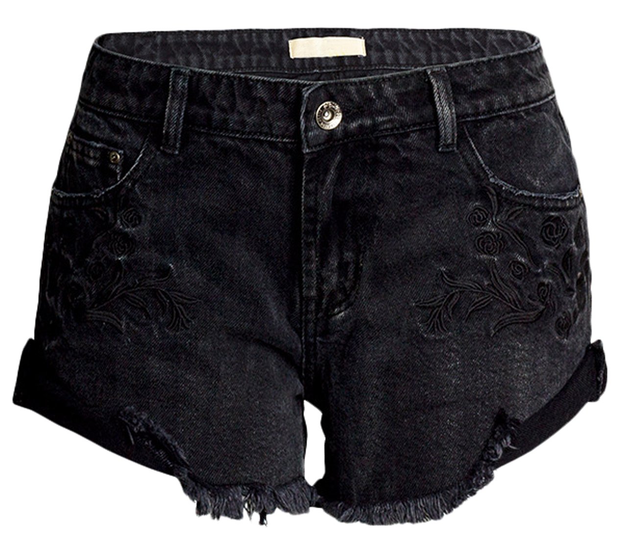 Women's Summer Mid-Waist Embroidered Fringed Denim Shorts - High Waist Distressed Denim Shorts for Women, Casual Boho Chic Style, Perfect for Beach, Music Festivals & Summer Outfits