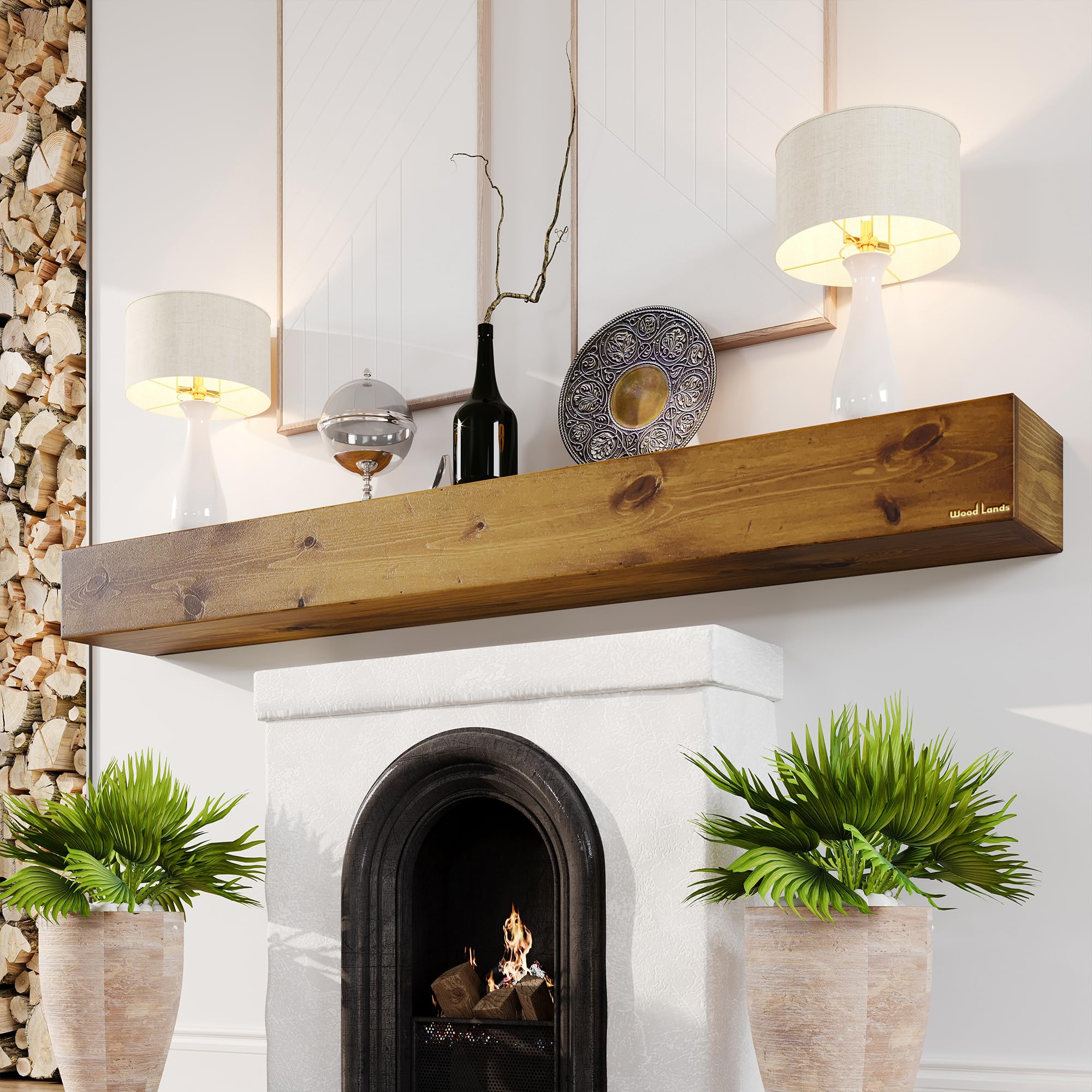 72 Inch Rustic Fireplace Mantel Shelf - Handcrafted Solid Wood Wall Mounted Mantle for Over Fireplace - 72