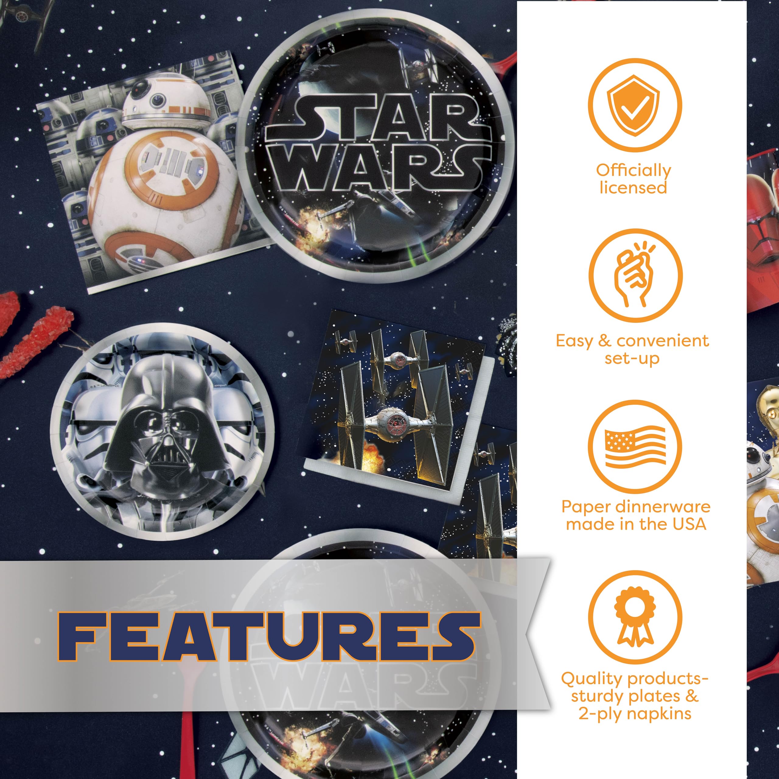 Star Wars Birthday Party Supplies Set for 16 Guests - Table Cover, Banner, Large Dinner Plates, Small Cake Plates, Cups, Napkins & Candles - Perfect for Themed Birthday Parties, Baby Showers & Movie Nights