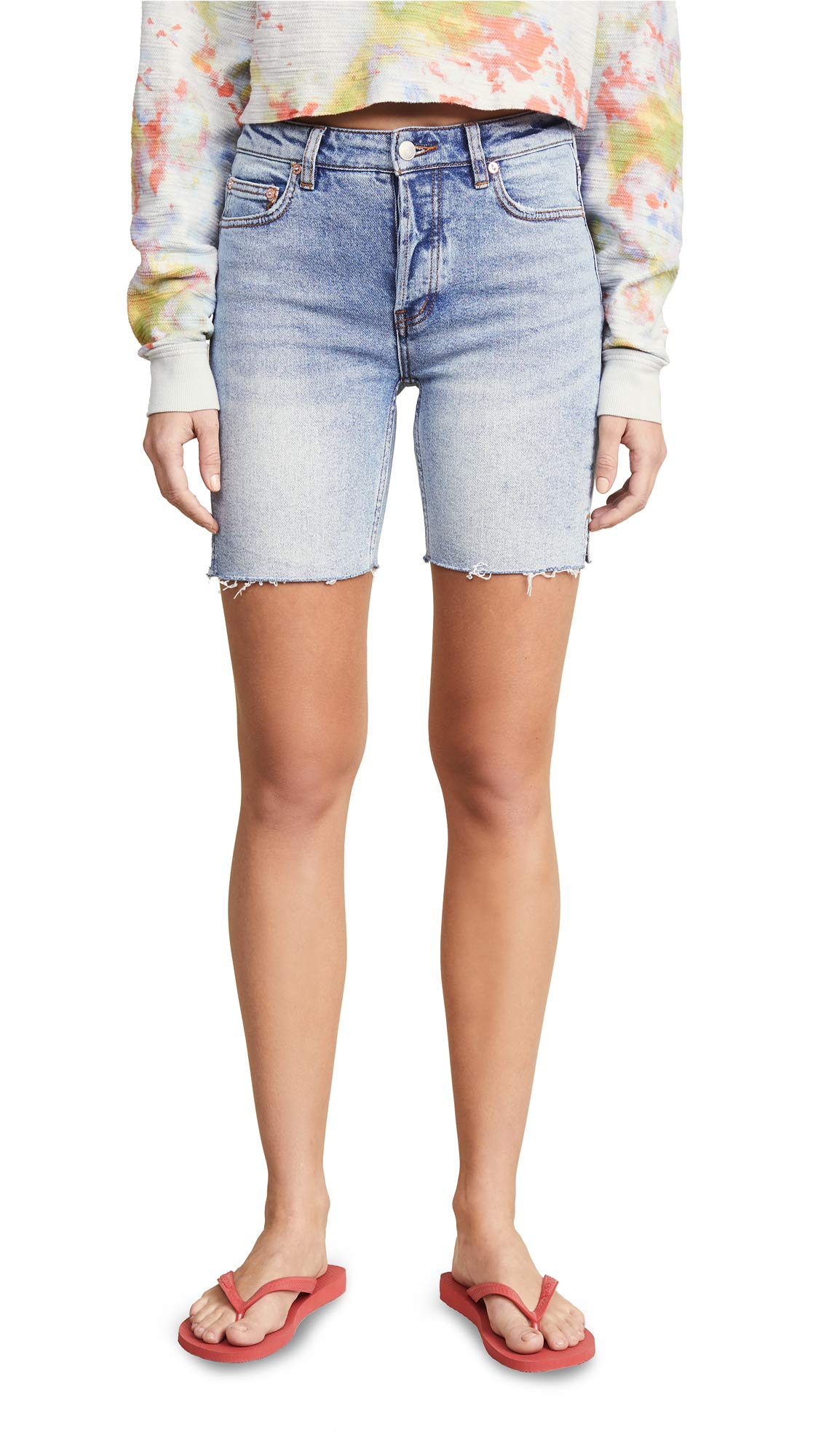 Free People Women's Avery Bermuda Shorts - Pacific Blue Wash, Size 27 | Casual Summer Shorts for Beach, Vacation & Everyday Wear