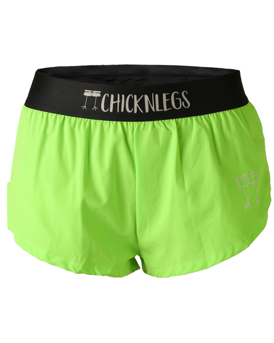 Neon Green Women's 1.5 Inch Split Running Shorts - High Waist Workout Shorts for Gym, Yoga & Summer Sports
