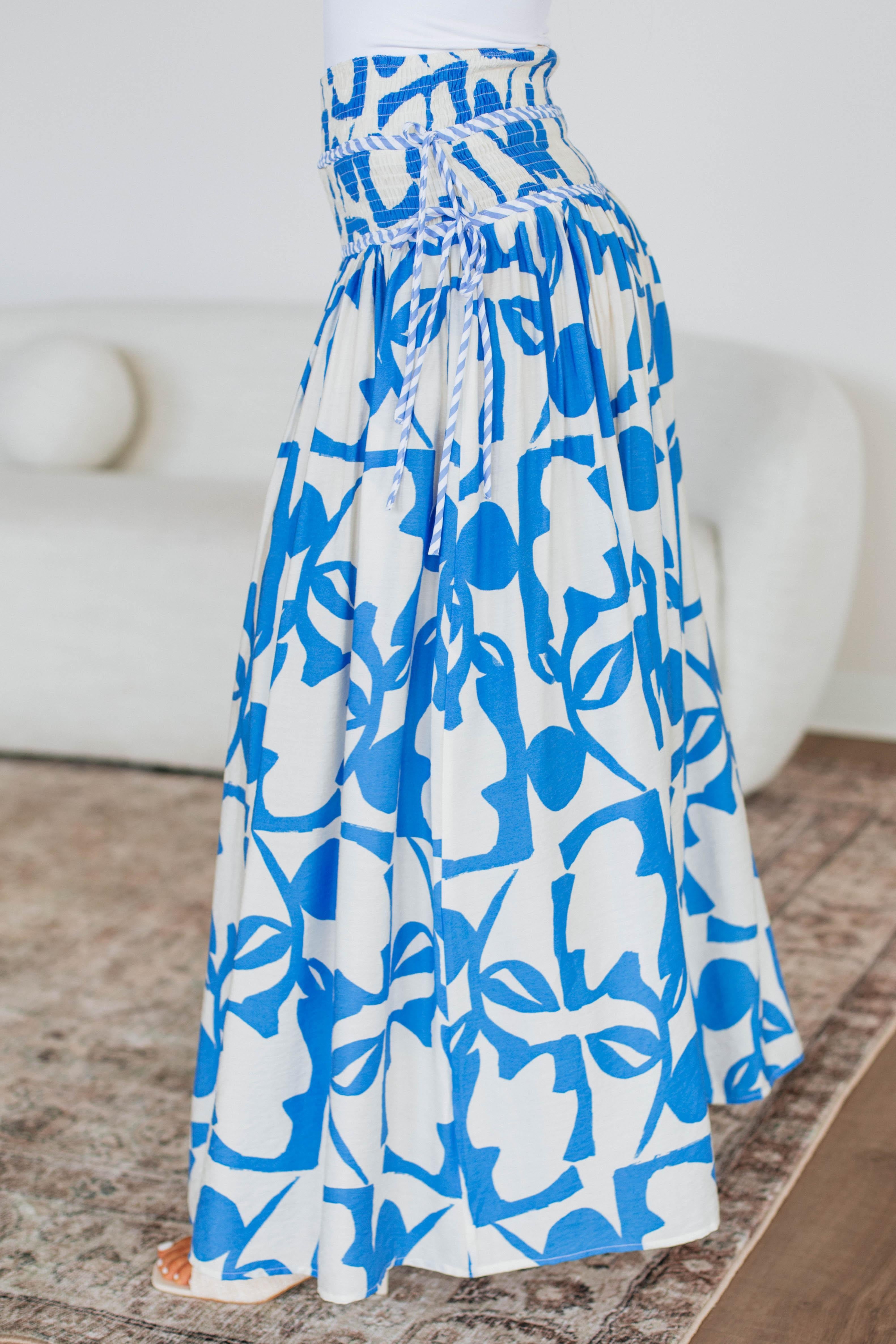 Ambria Maxi Skirt - Flowy Beach Skirt with Ocean Print | Perfect for Summer Vacations, Beach Trips & Boho Fashion