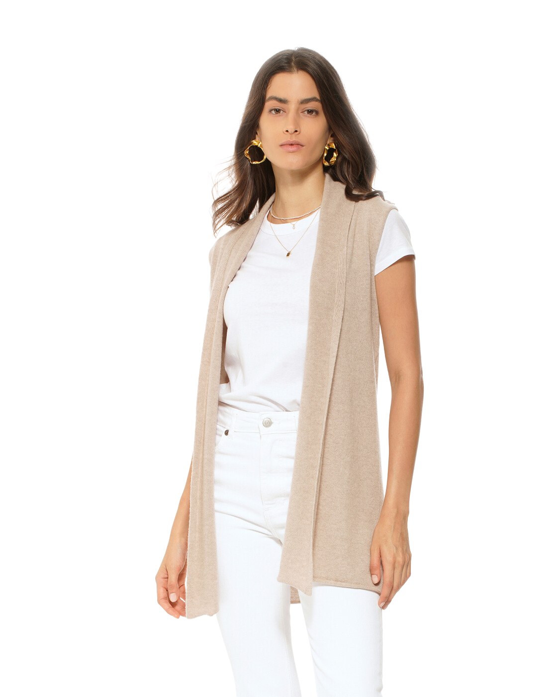 Pure Cashmere Women's Sleeveless Cardigan - Soft Beige Sweater for Layering, Office Wear & Casual Outfits