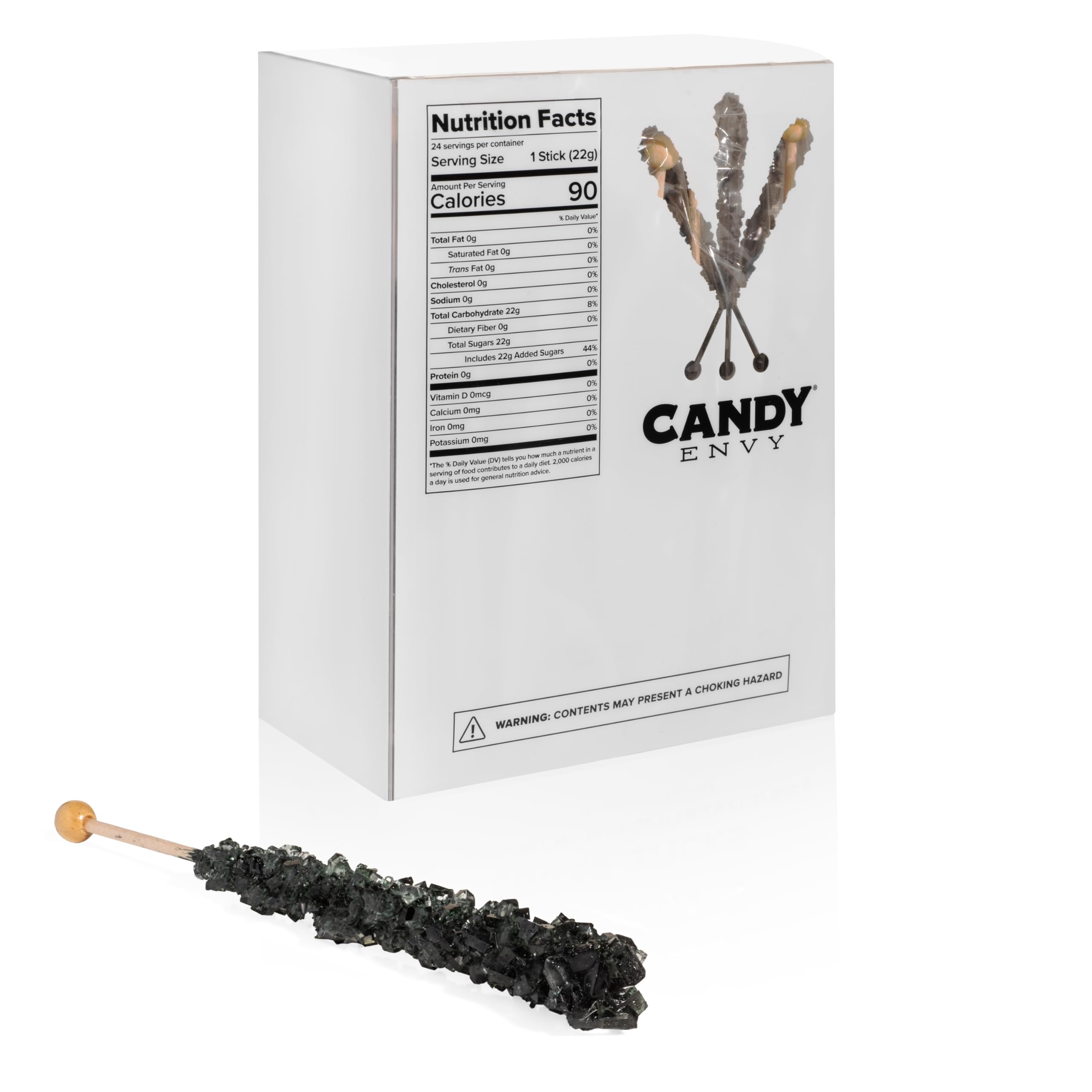 Black Cherry Flavored Rock Candy Sugar Sticks - Individually Wrapped (24 Count) - Perfect for Halloween, Birthday Parties & Gift Baskets