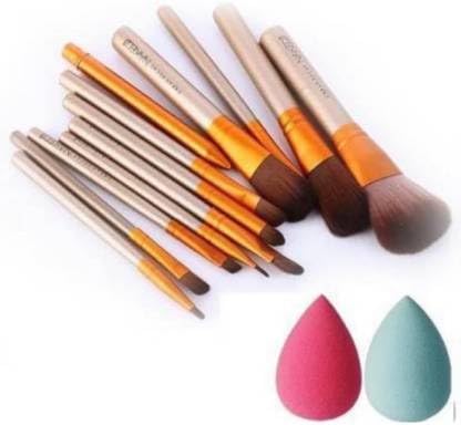 KAARM Professional 12-Piece Makeup Brush Set with 2 Beauty Blenders - Full Face Makeup Kit for Foundation, Contour, Eyeshadow & Blending (Perfect for Travel & Professional Makeup Artists)