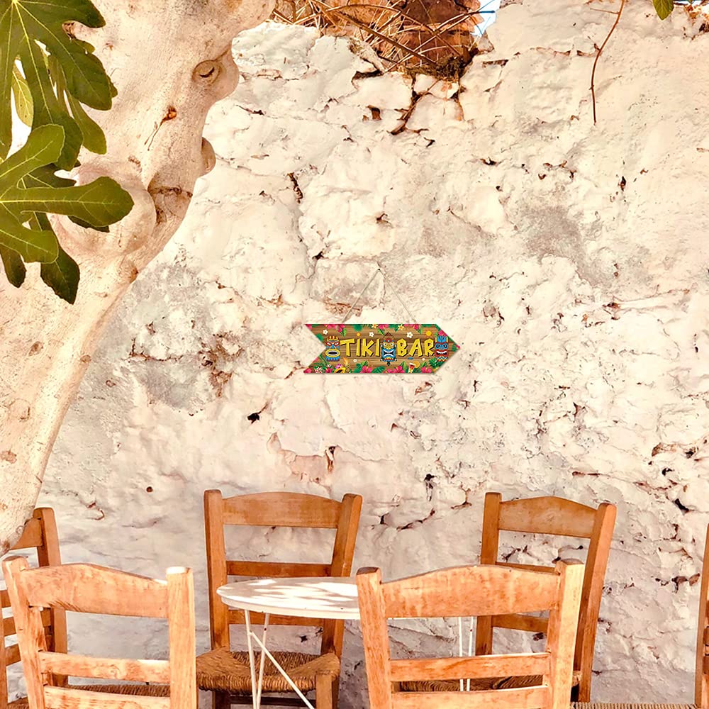 Tiki Bar Sign - 11.8x3.5 Inch Arrow Wall Decor for Outdoor & Pub