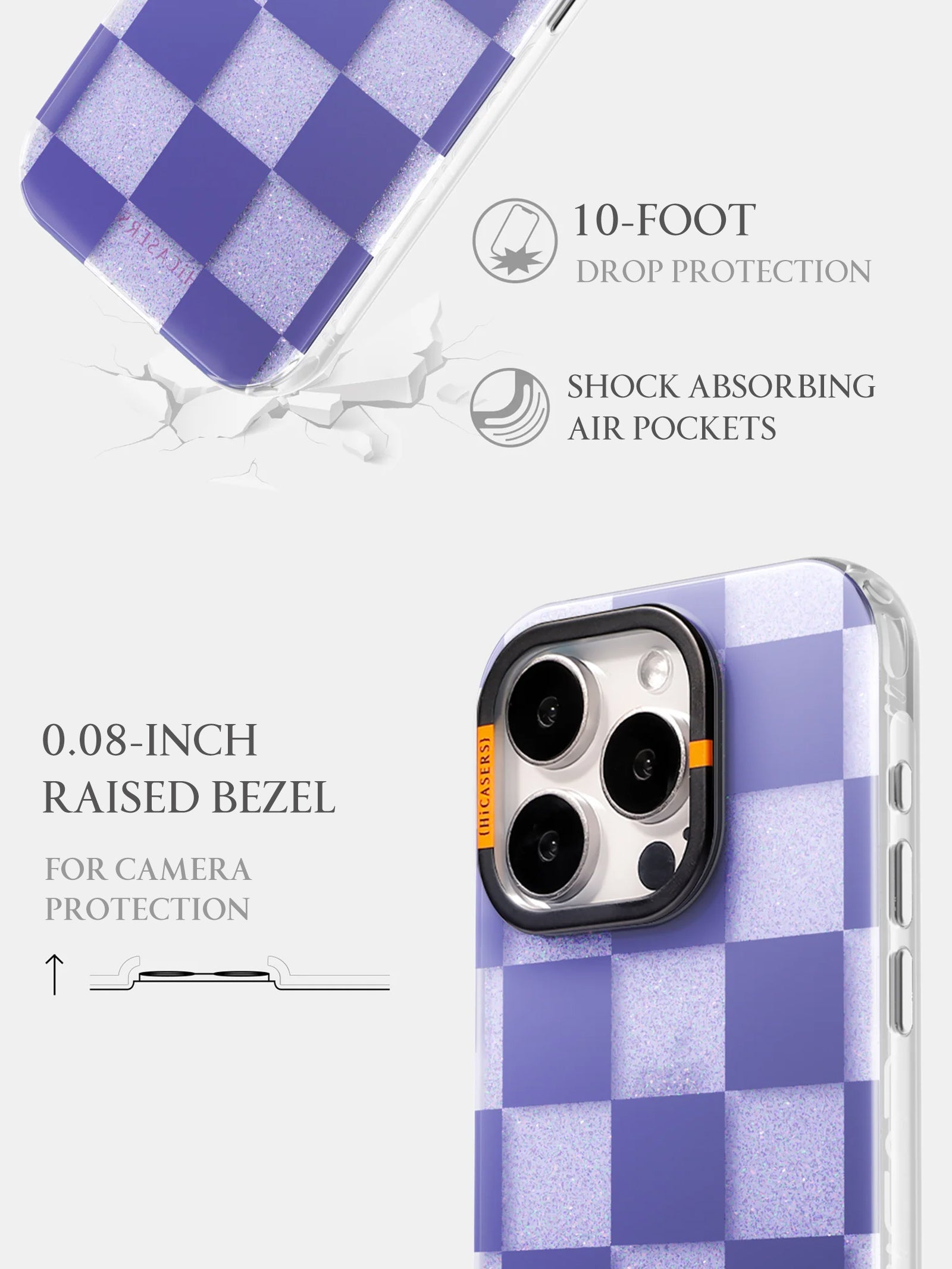 Checkered Shimmering Purple Phone Case - Trendy Glitter Design for iPhone & Samsung | Perfect for Parties, Daily Use & Gift Giving
