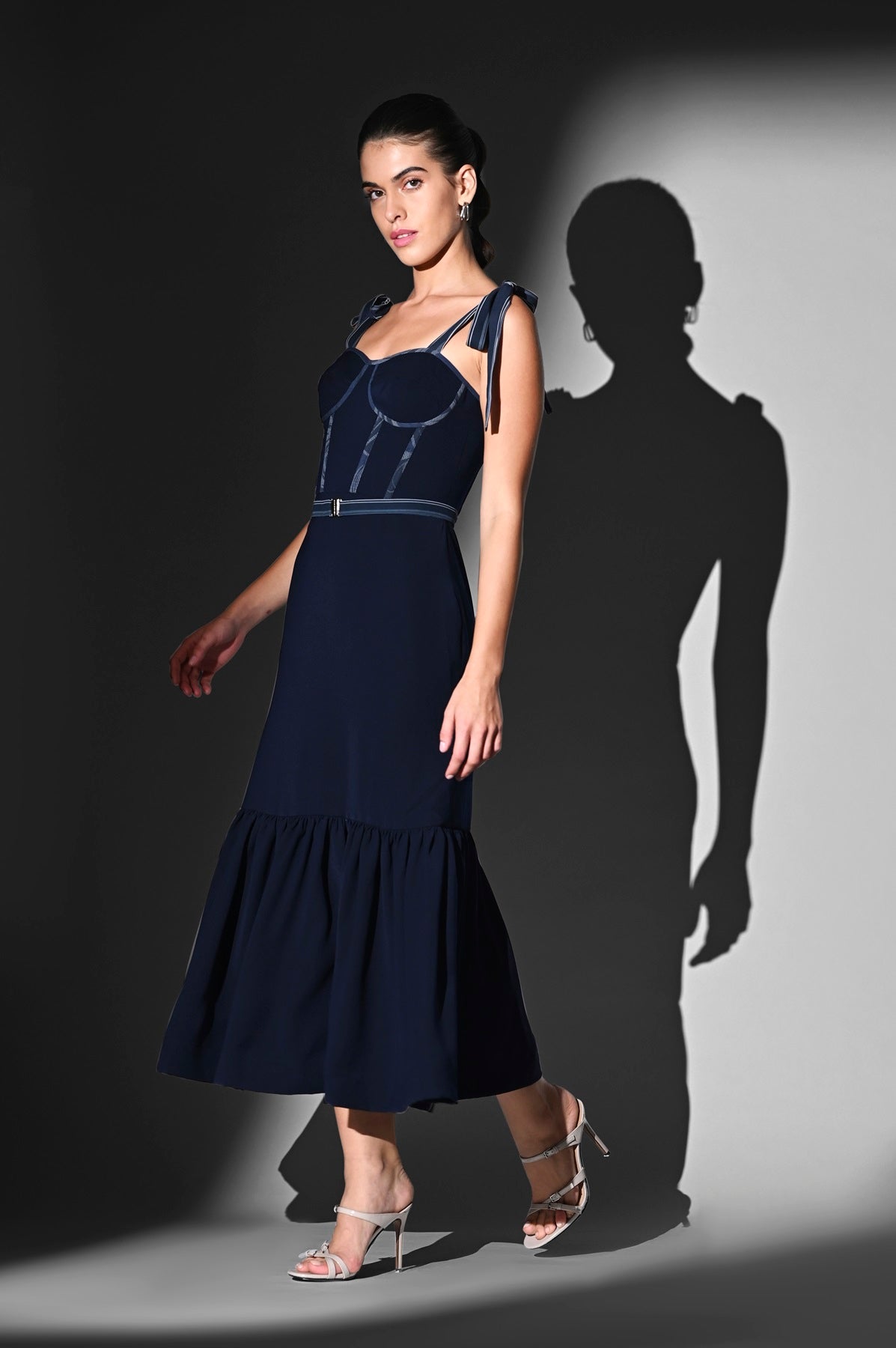 Indigo Blue Corset Tie-Up Dress for Women - Elegant Bodycon Midi Dress for Parties, Date Nights & Special Occasions