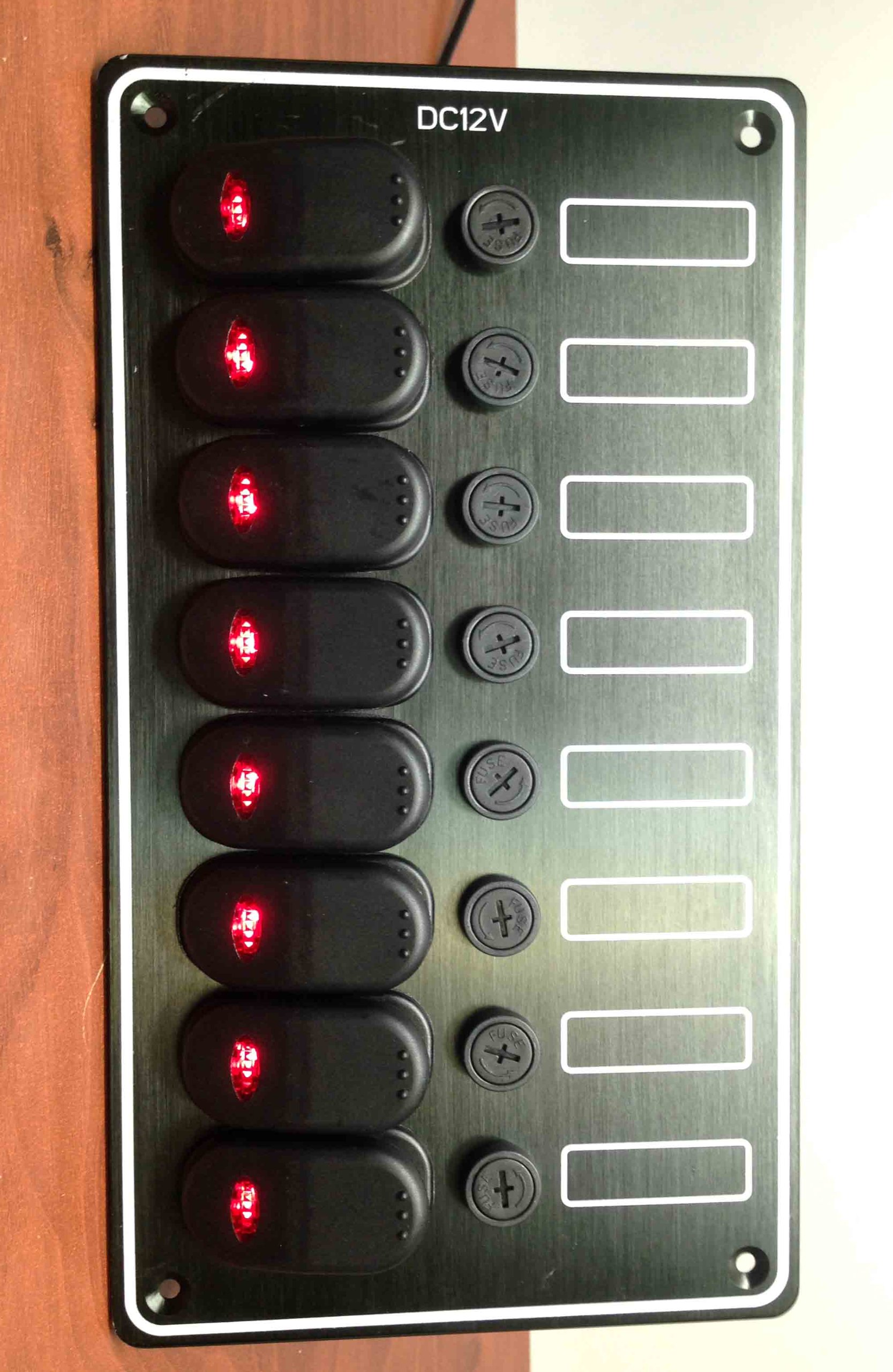 8 Gang Marine Boat Waterproof Vertical Switch Panel - 12VDC Aluminum Plate for Boats, Yachts & Marine Electronics - Perfect for Navigation Lights, Bilge Pumps & Onboard Systems