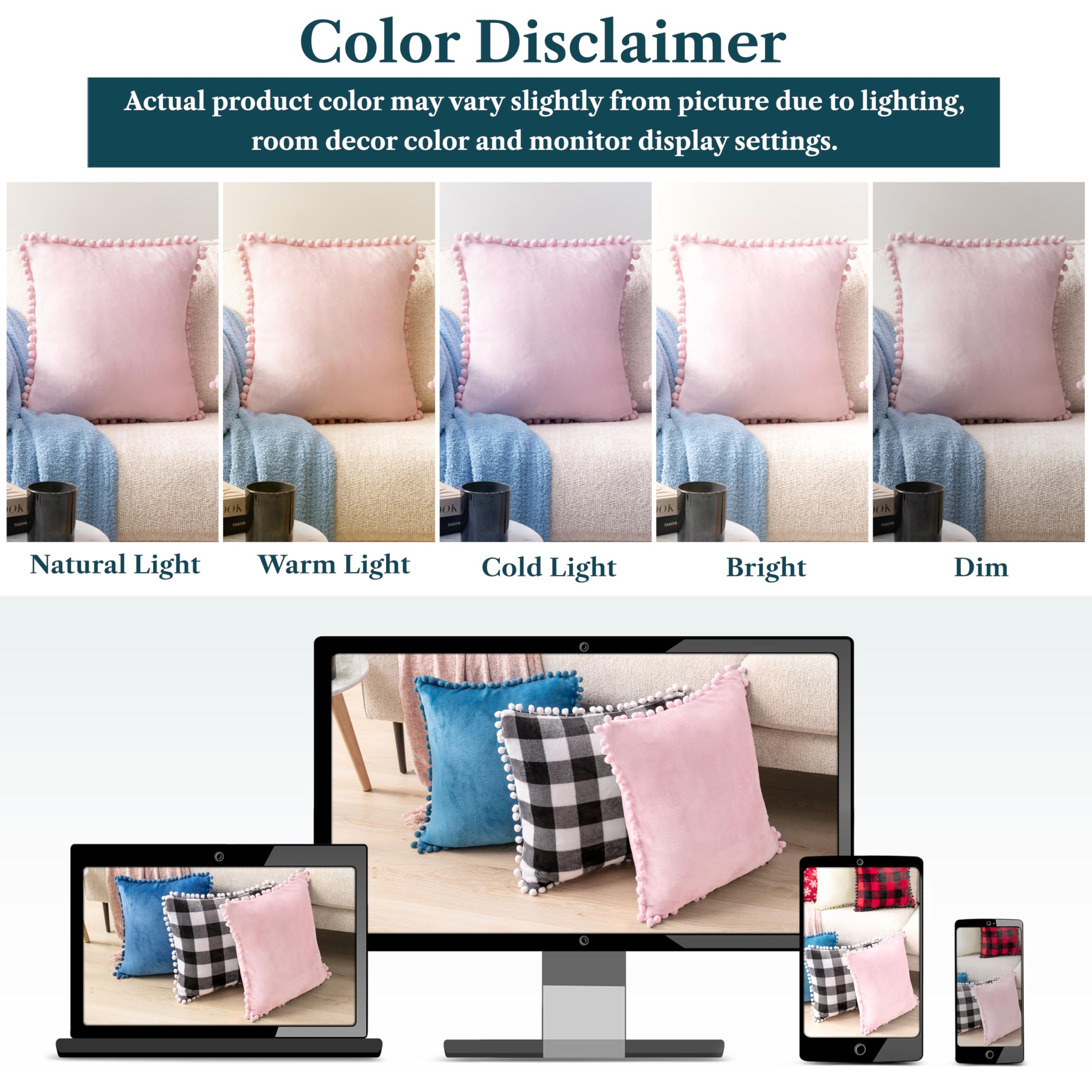 PAVILIA 18x18 Inch Light Pink Velvet Throw Pillow Covers with Pom Pom Trim - Set of 2 Decorative Cushion Covers for Sofa, Bed, Couch - Soft Plush Euro Square Pillow Cases for Living Room & Bedroom Aesthetic Decor