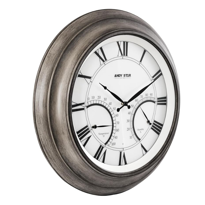 24 Inch Large Outdoor Wall Clock with Thermometer - Waterproof, Illuminated, Contemporary Design - Perfect for Patio, Garden, Backyard, and Deck Decor