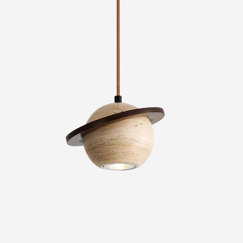 Planet Travertine Pendant Light - Modern Natural Stone Ceiling Fixture for Dining Room, Kitchen Island & Living Room Decor