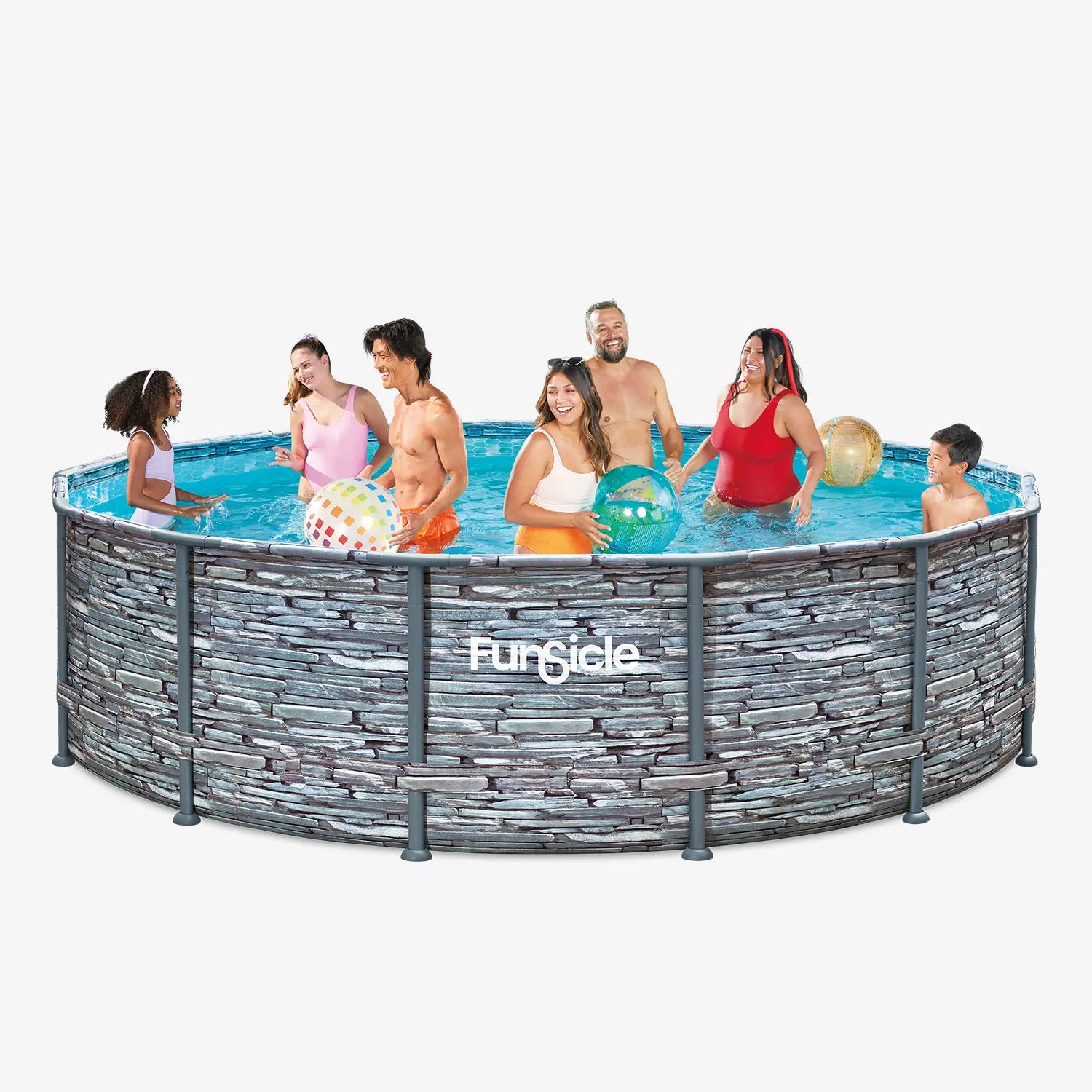 Funsicle 14 ft Oasis Designer Inflatable Pool - Stone Slate Color | Premium Above Ground Swimming Pool for Backyard, Parties & Summer Fun